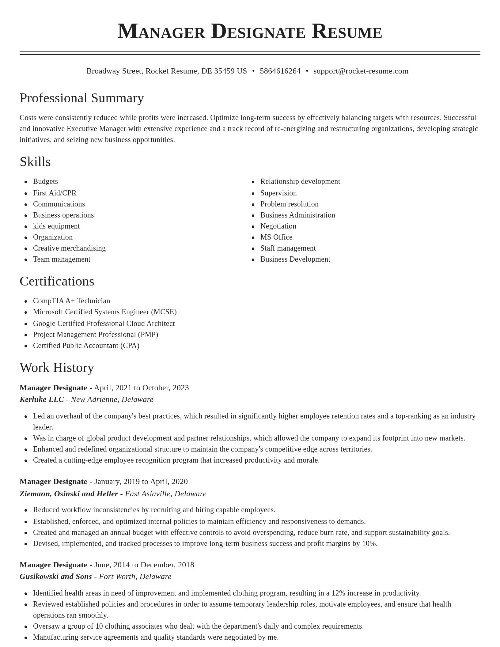 Classic resume template