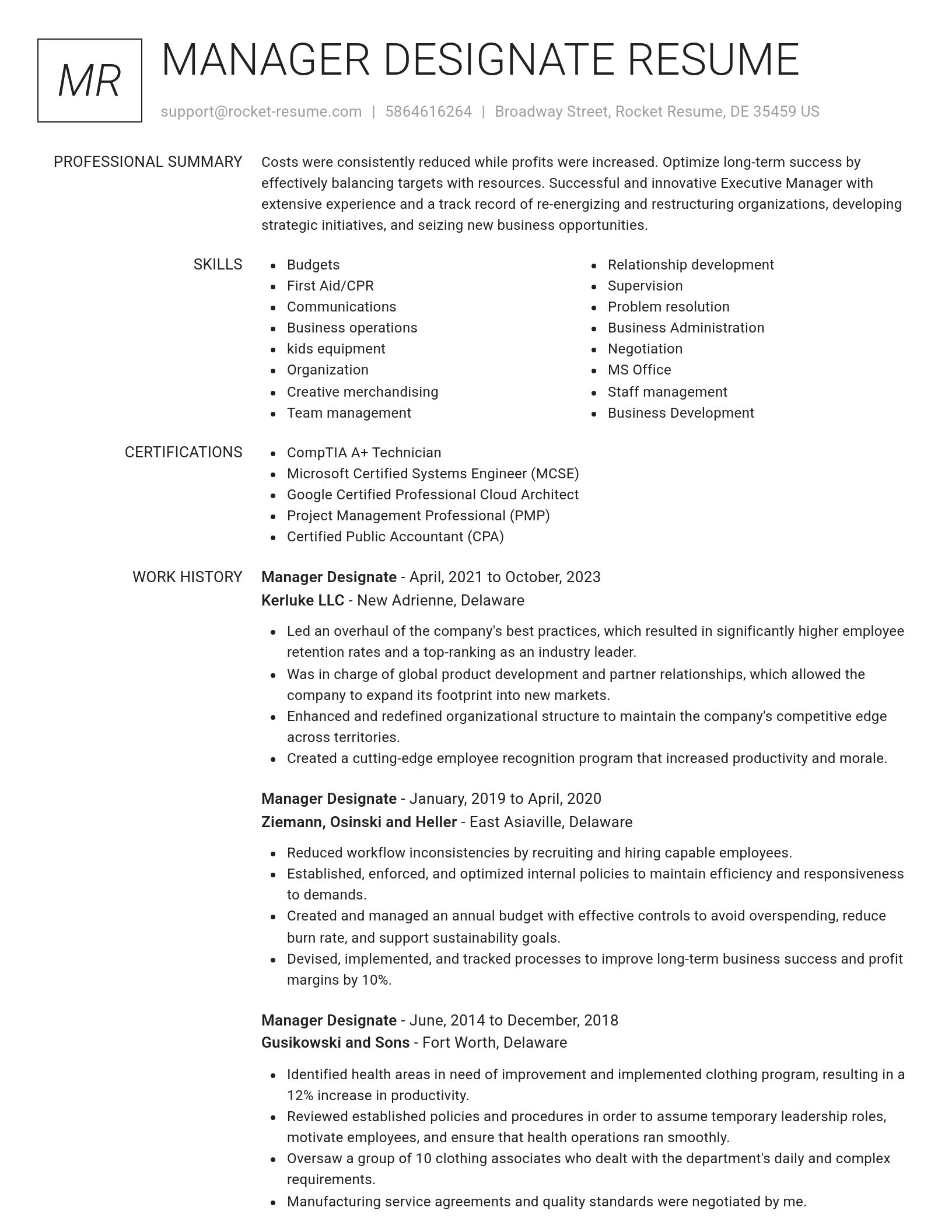 Renowned resume template