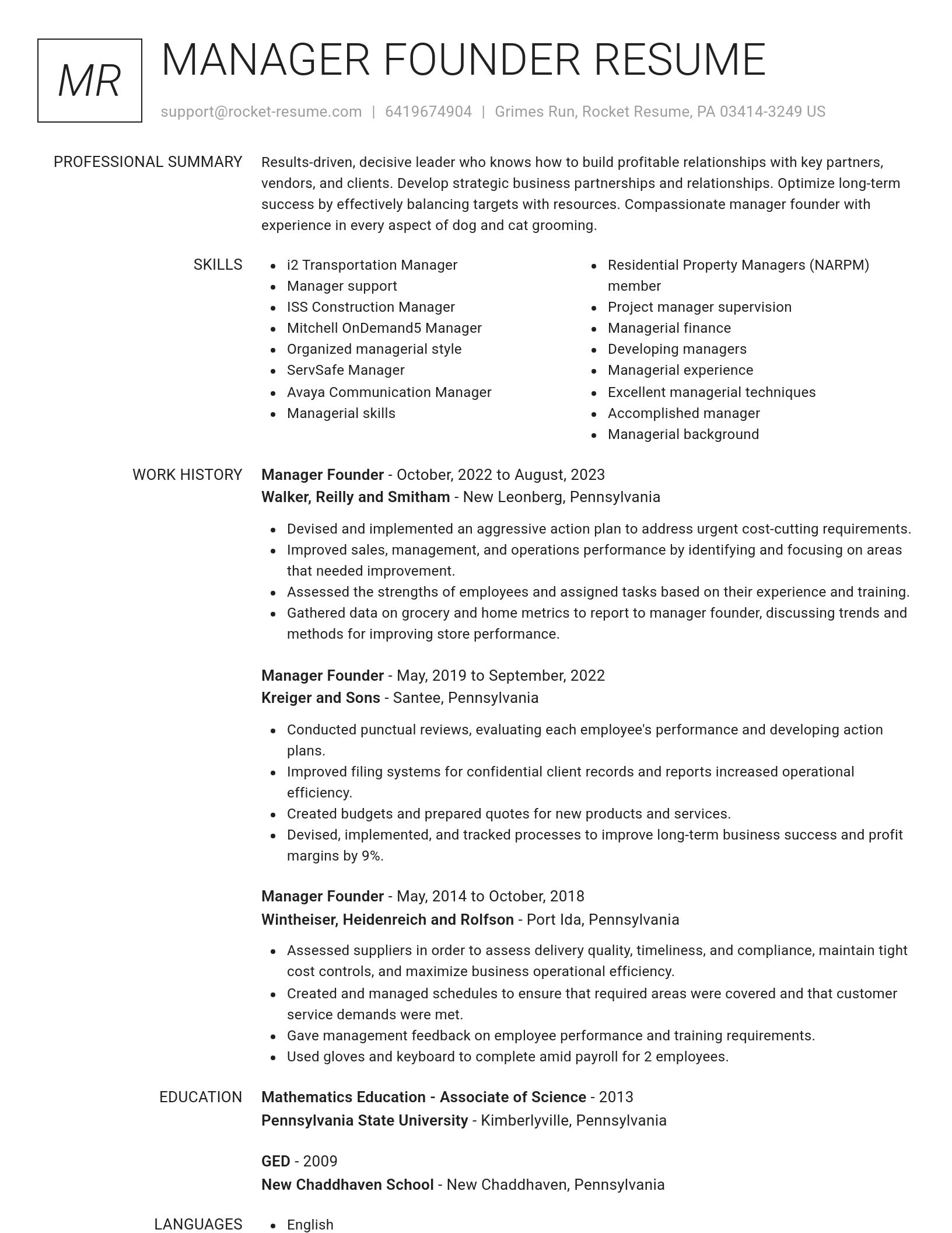 Renowned resume template