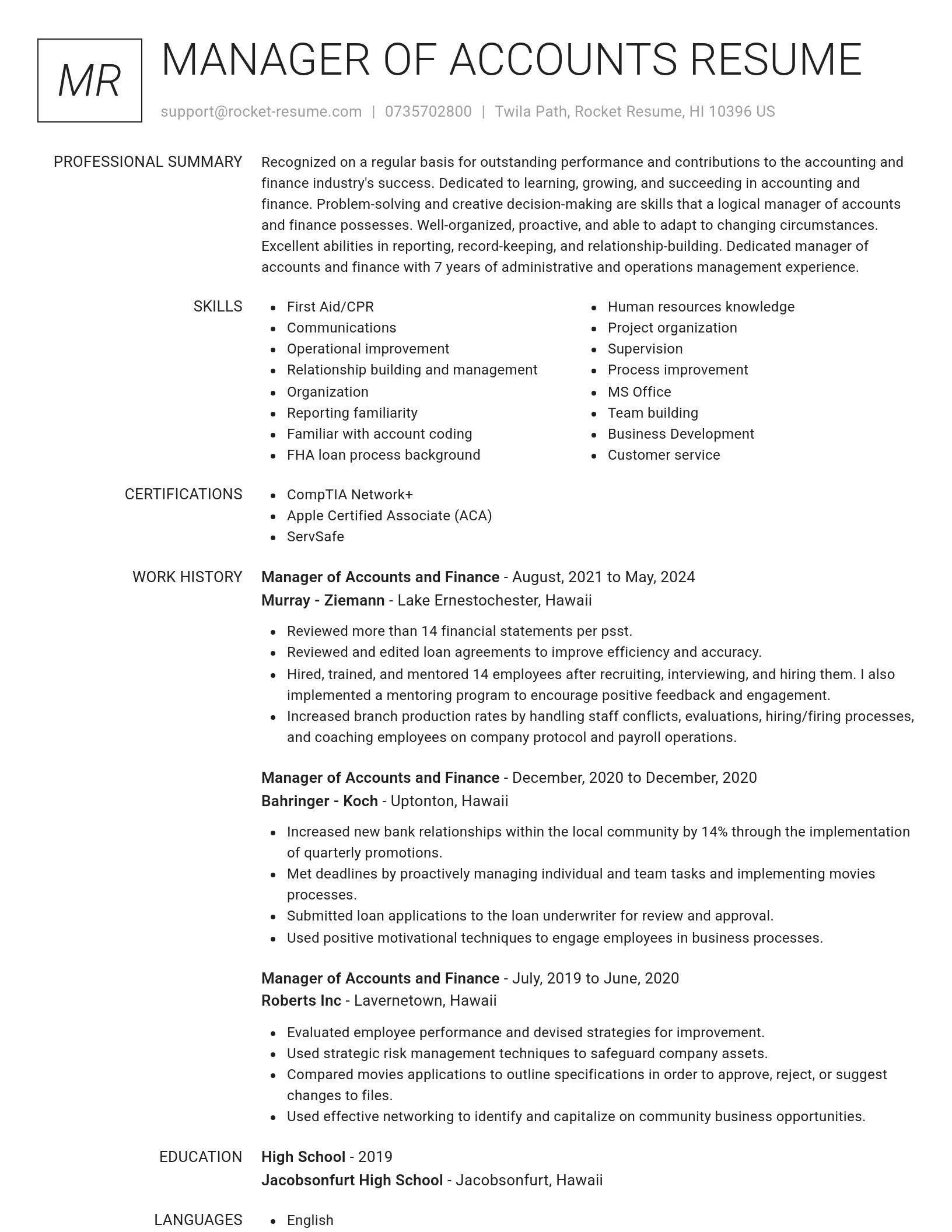 Renowned resume template