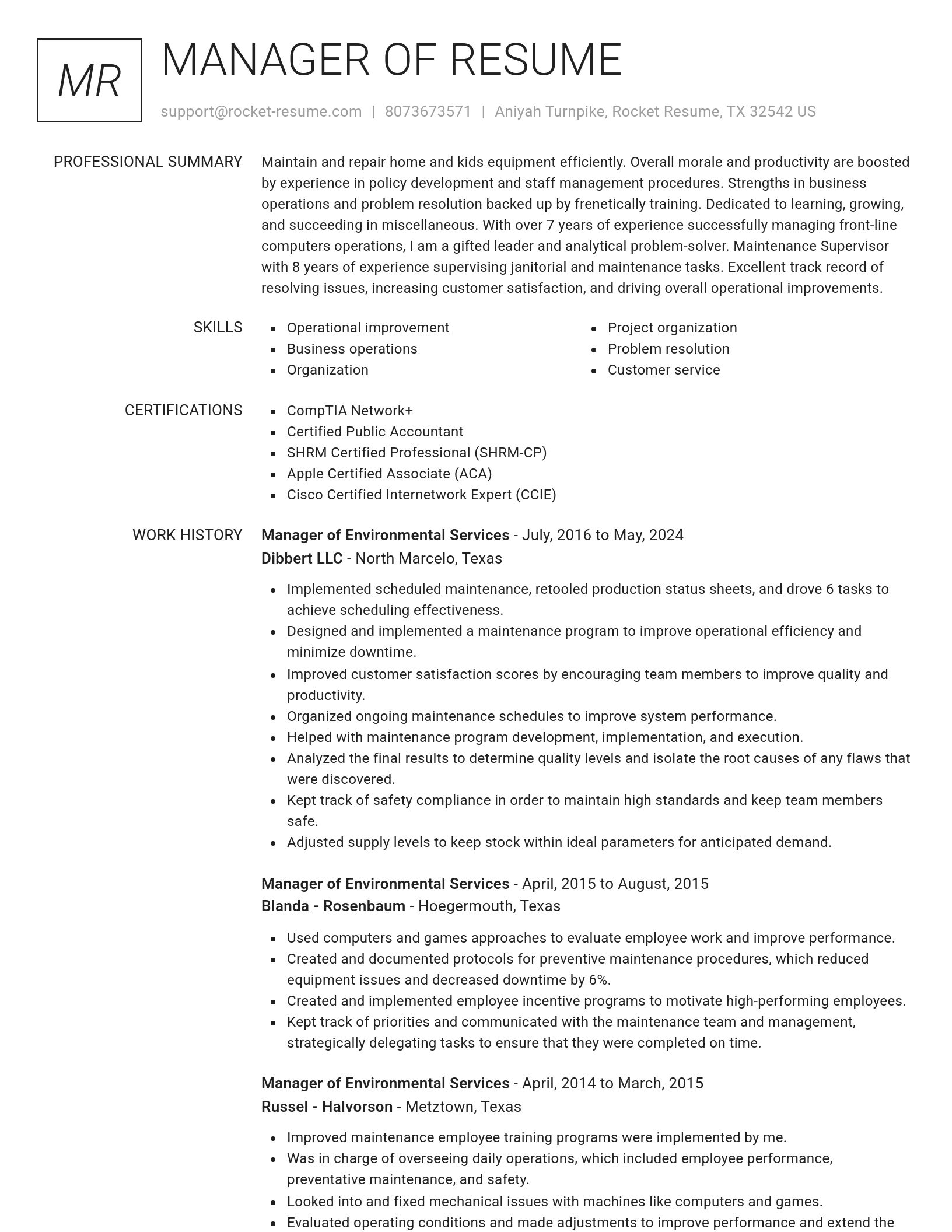 Renowned resume template