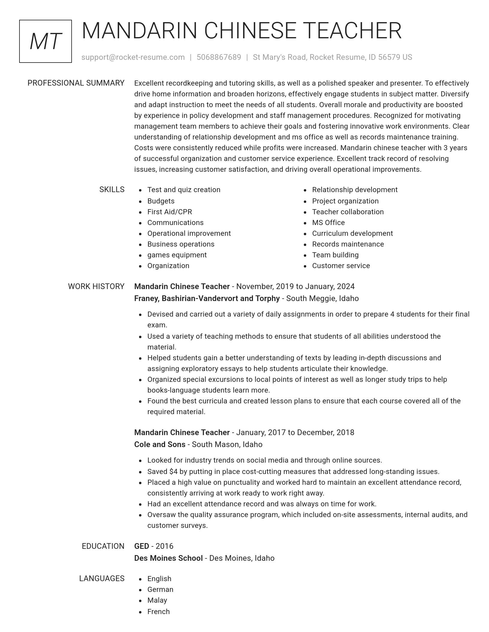 Renowned resume template