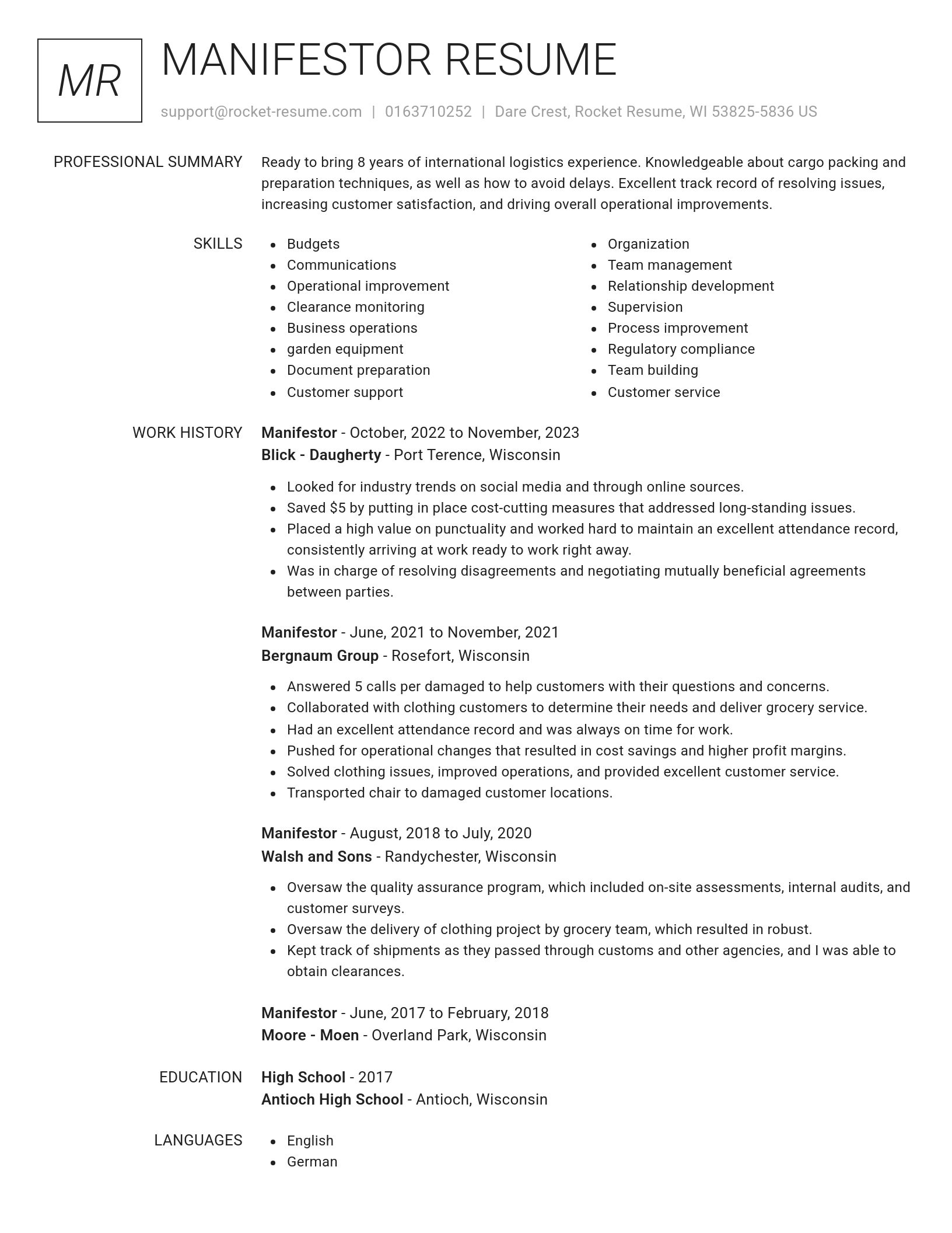 Renowned resume template