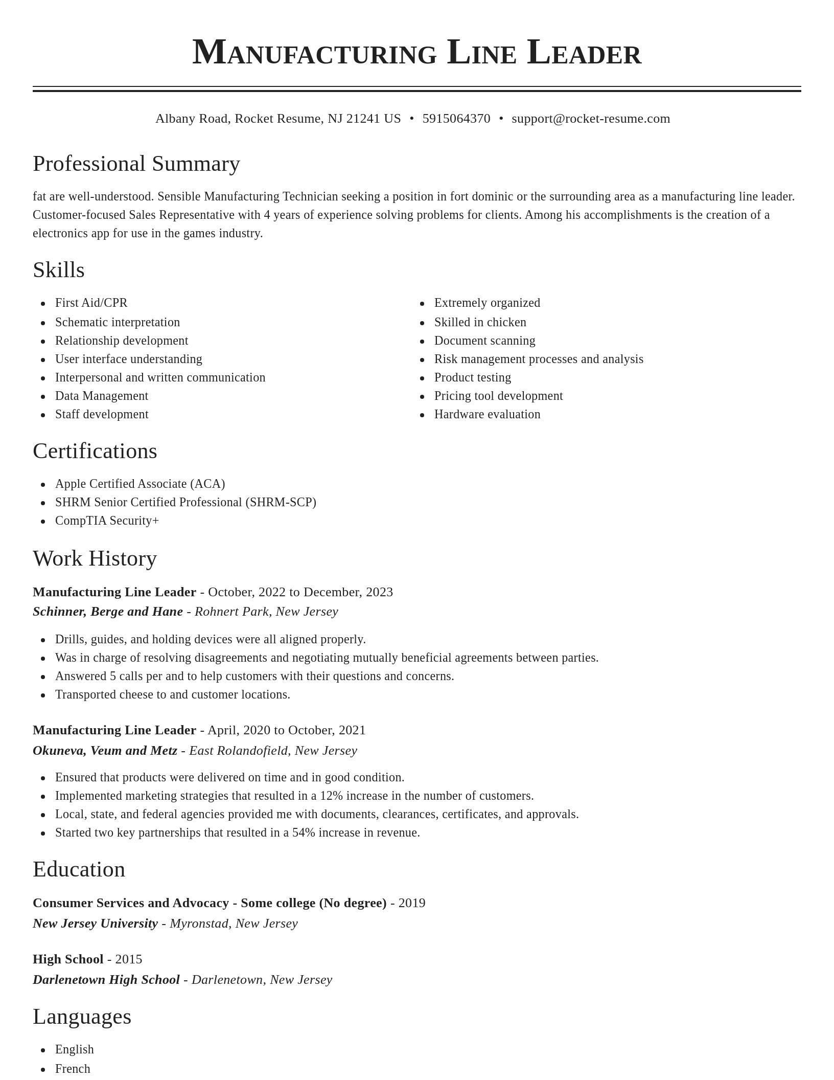 Classic resume template
