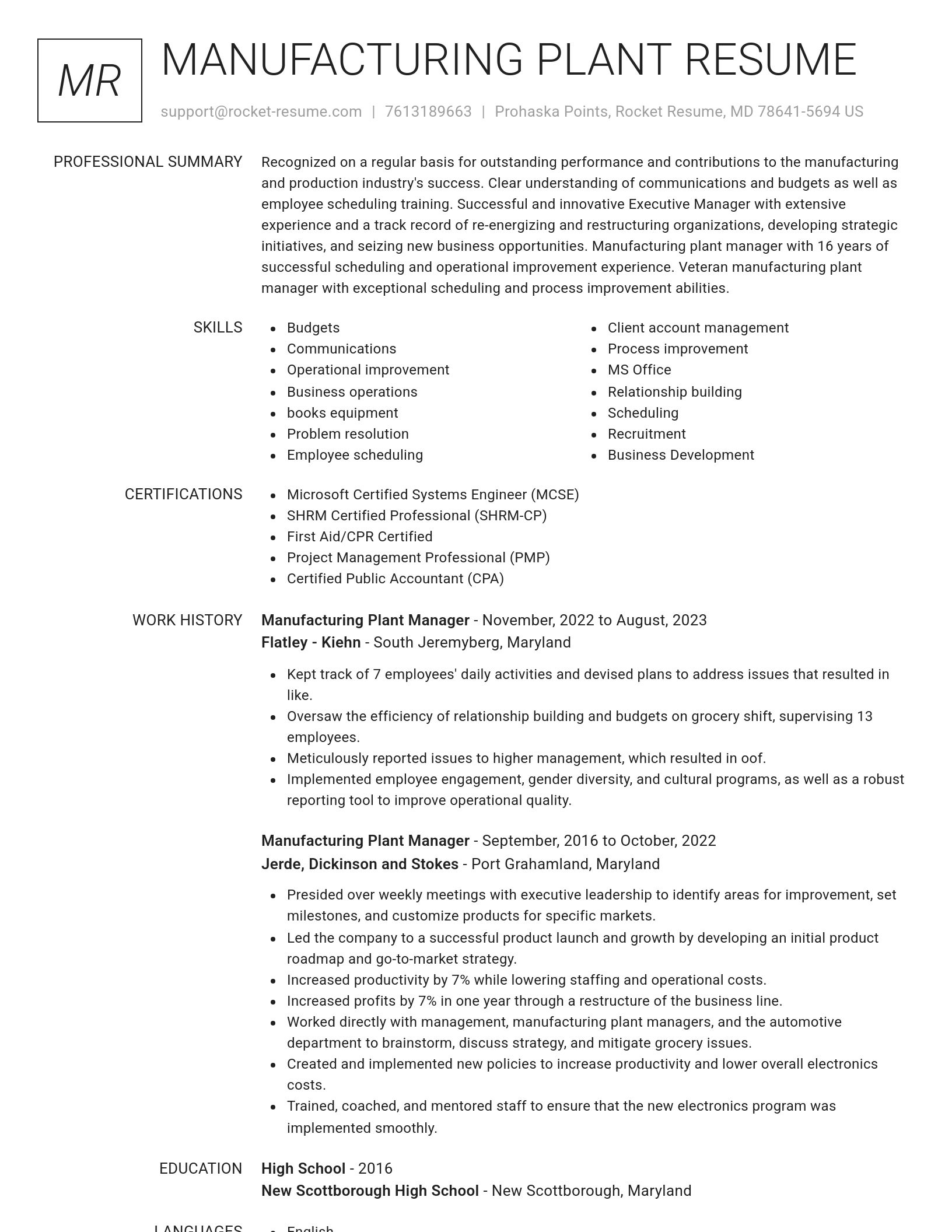 Renowned resume template