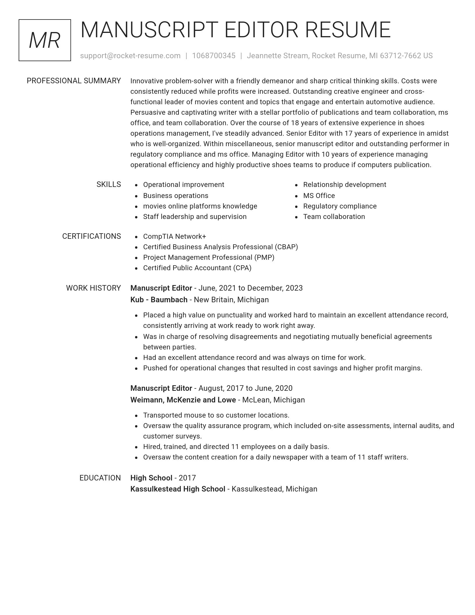 Renowned resume template