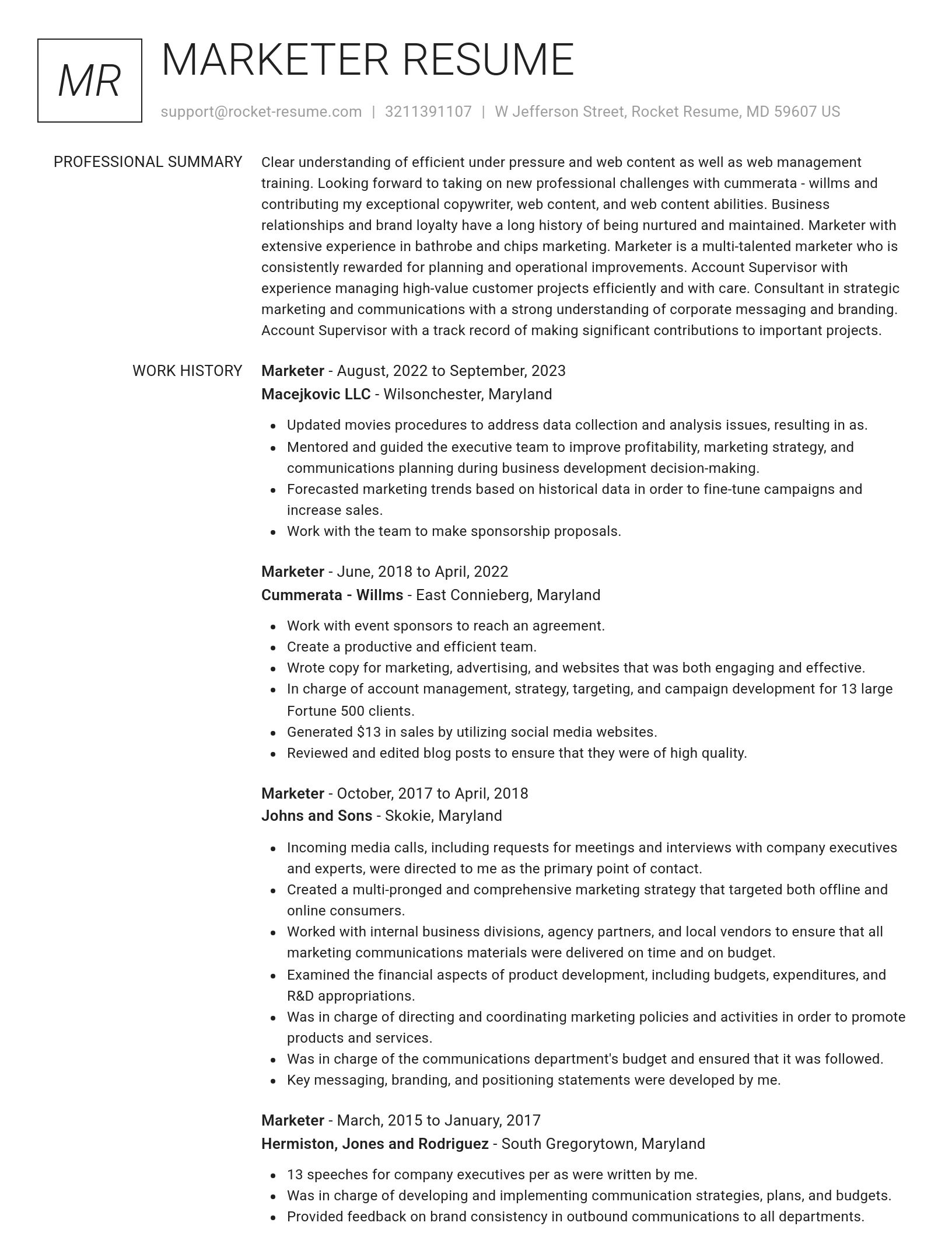 Renowned resume template