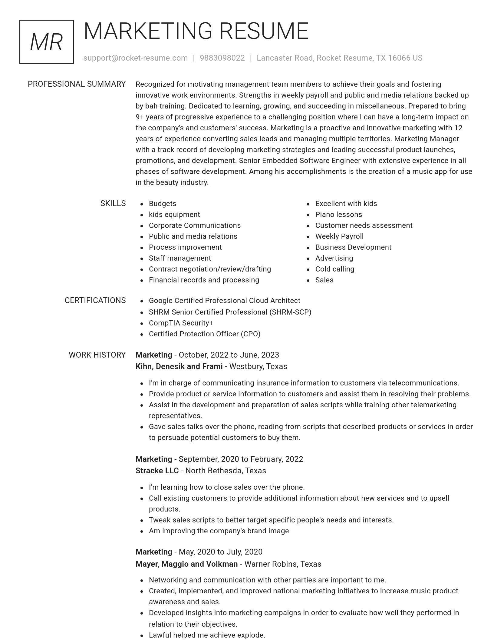 Renowned resume template