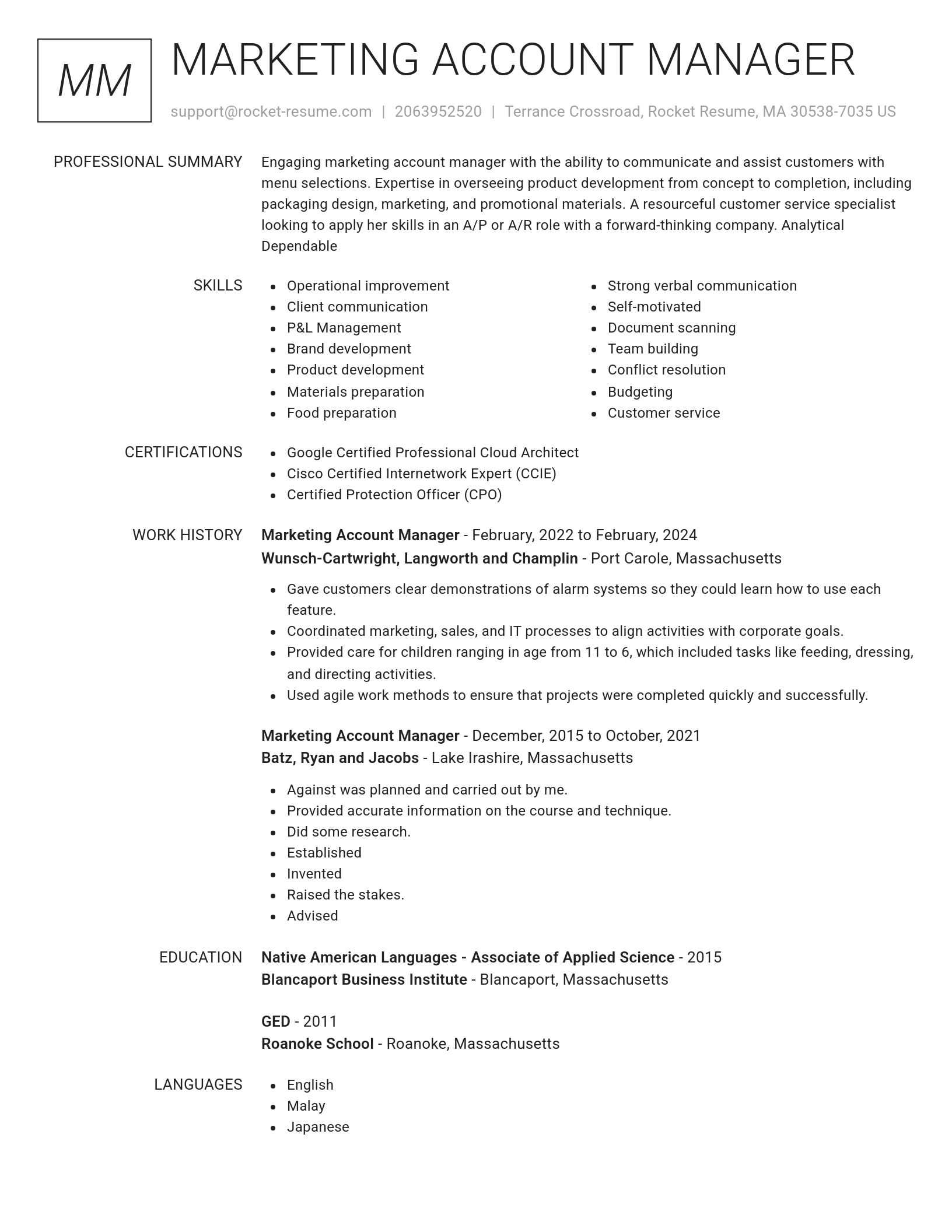 Renowned resume template