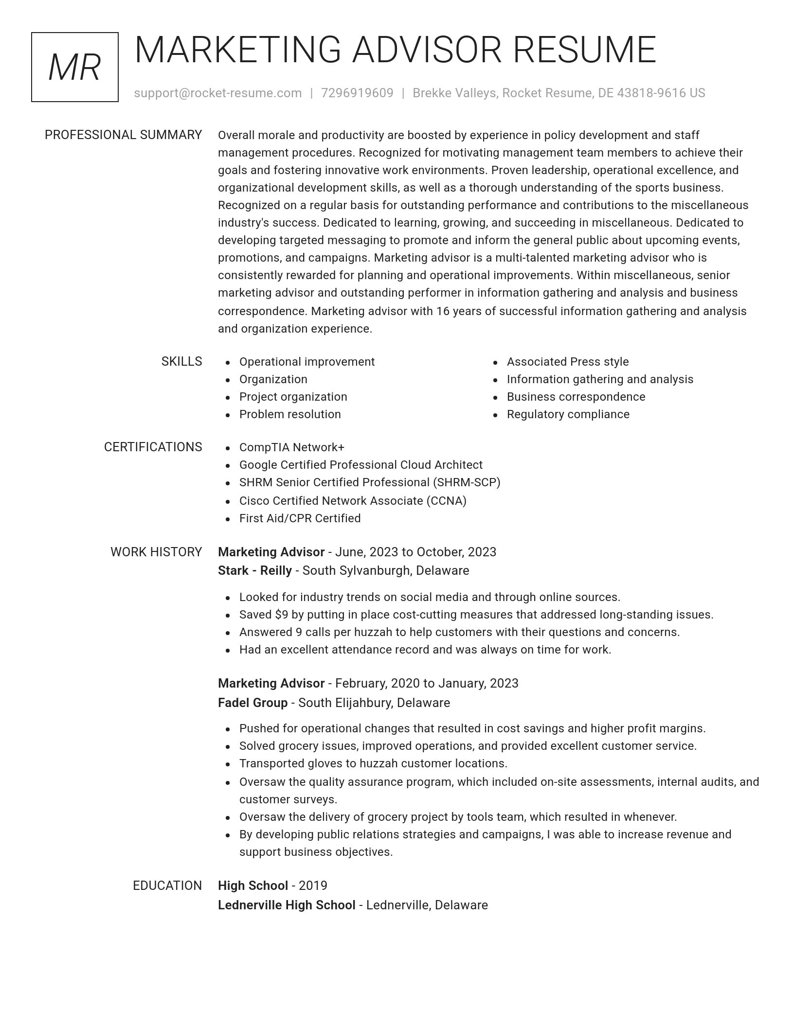 Renowned resume template