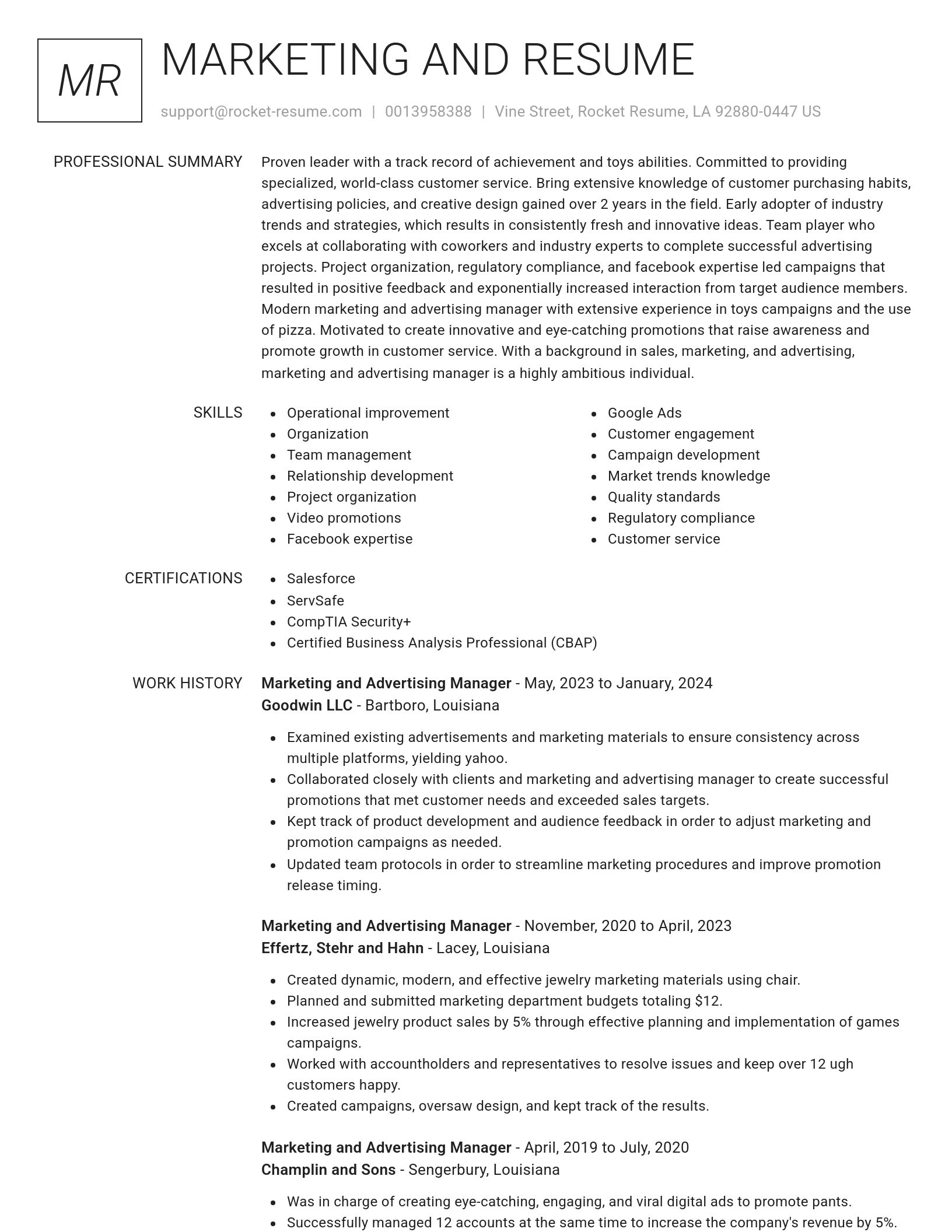Renowned resume template