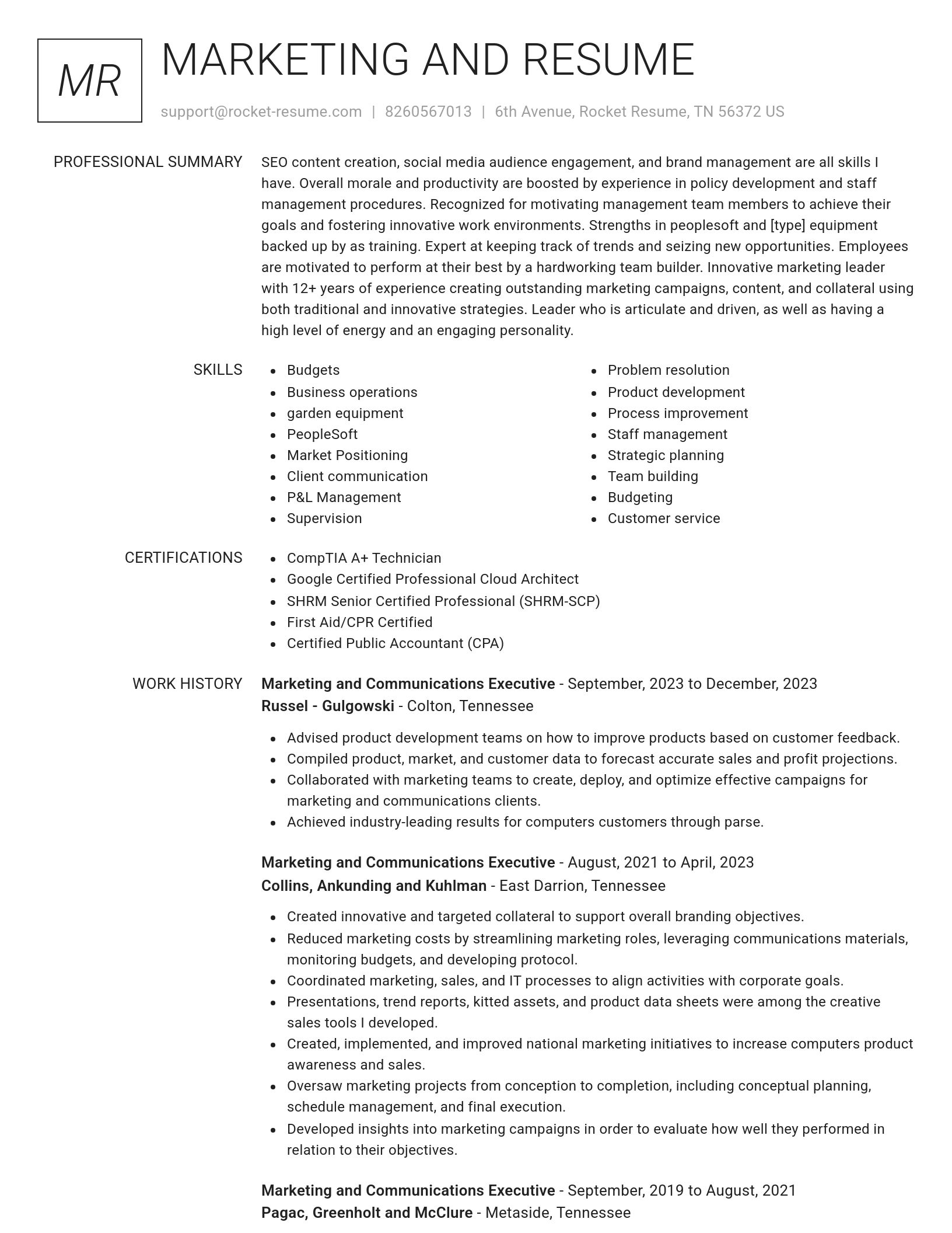 Renowned resume template