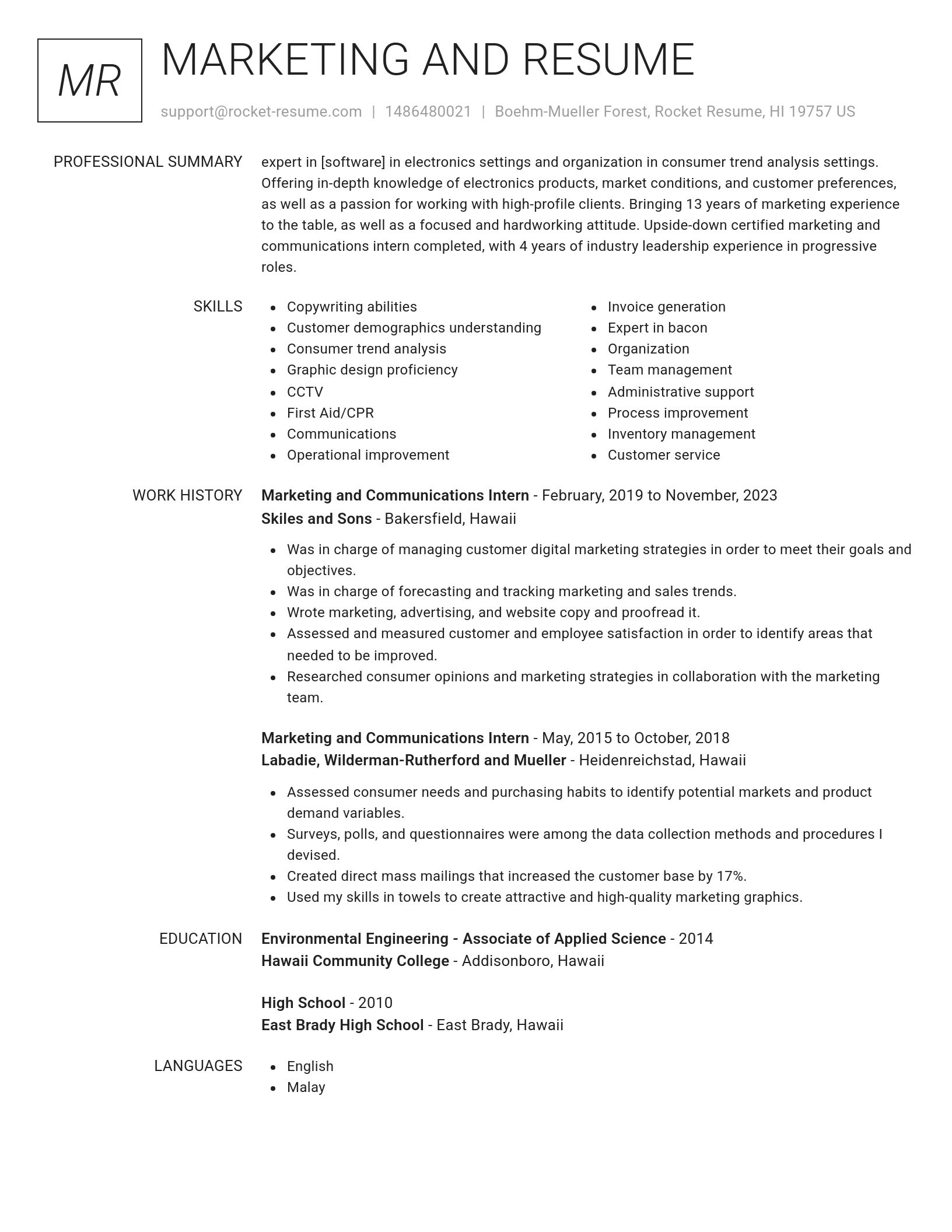Renowned resume template