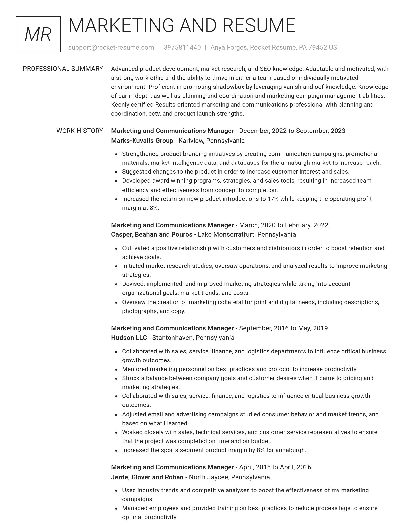 Renowned resume template