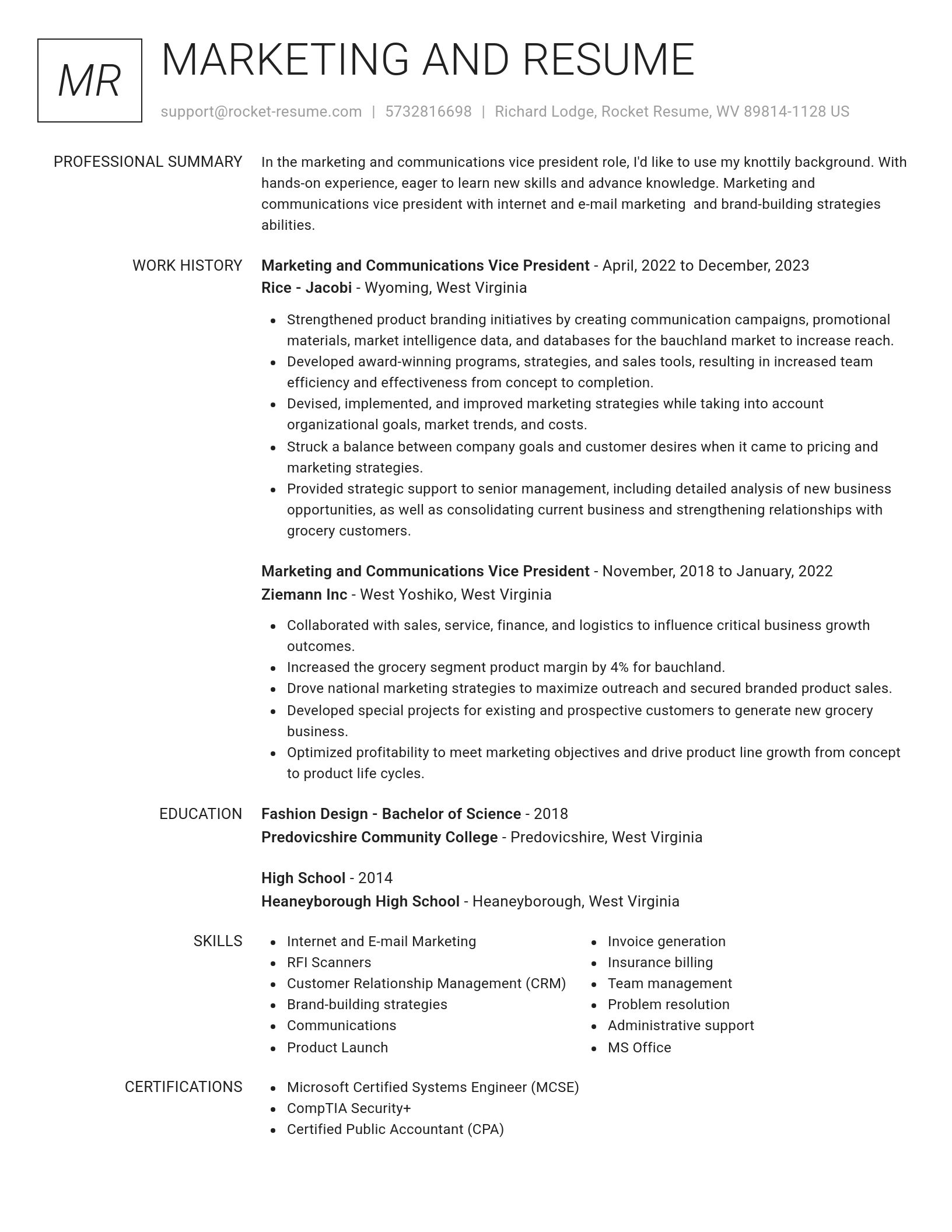 Renowned resume template