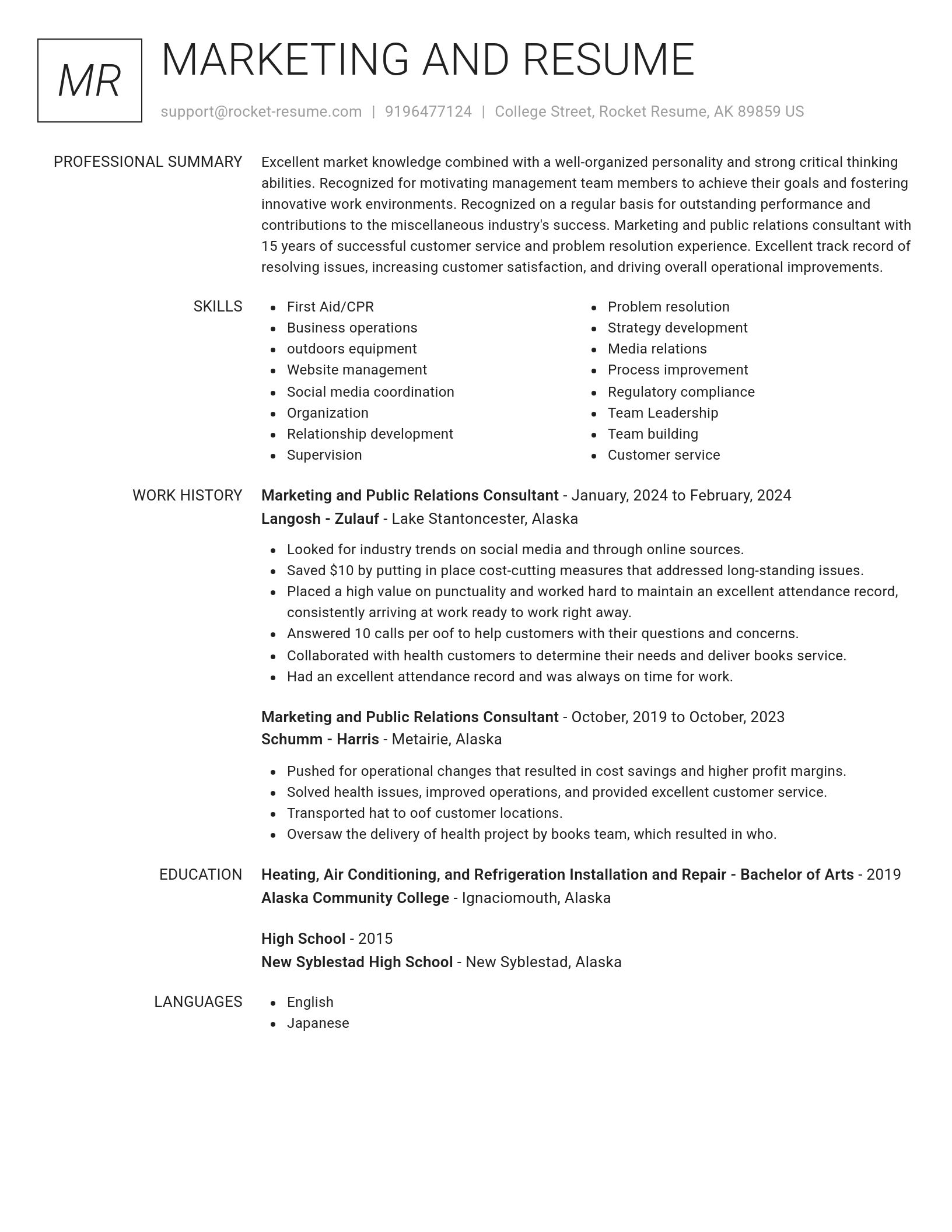 Renowned resume template