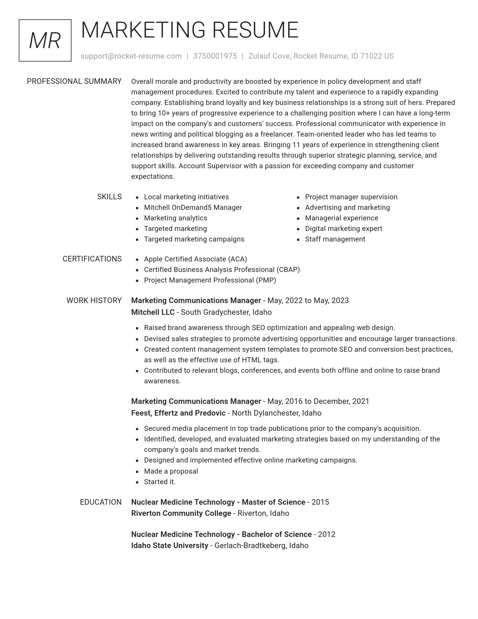 Renowned resume template