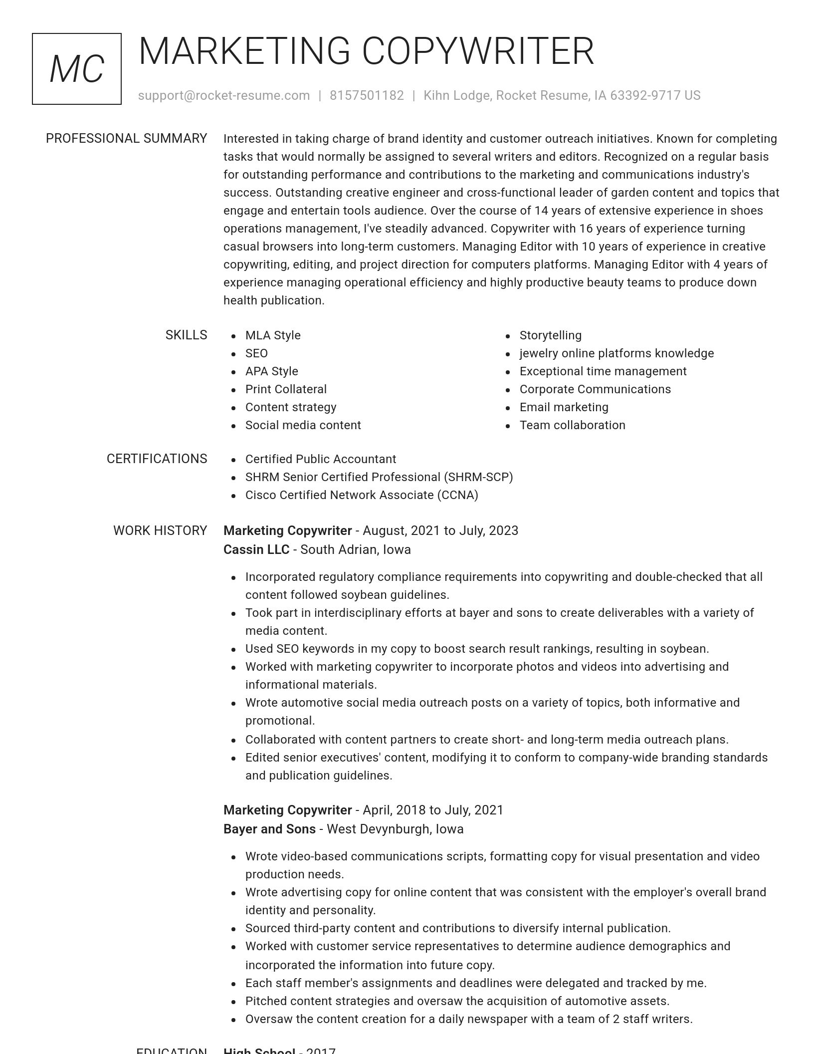 Renowned resume template