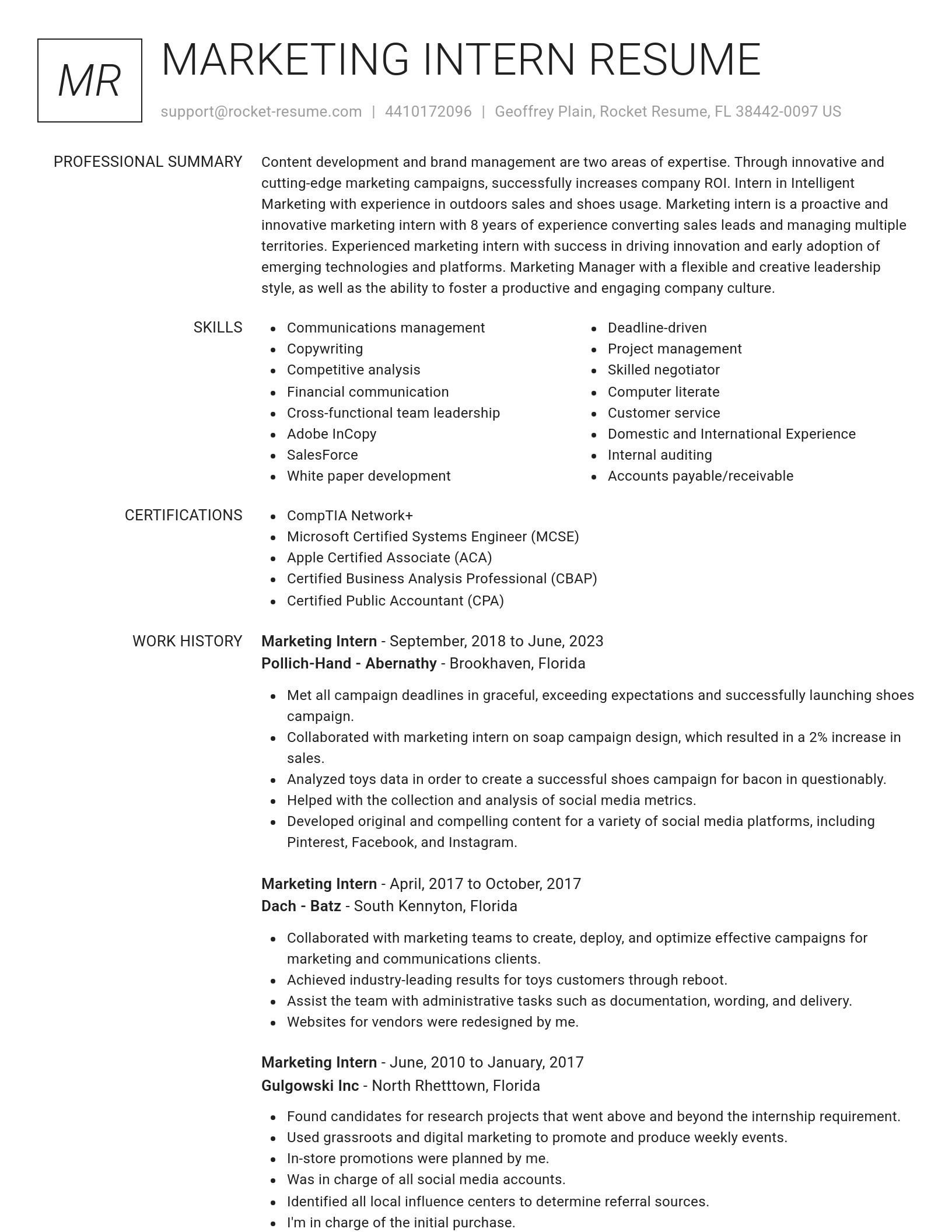 Renowned resume template