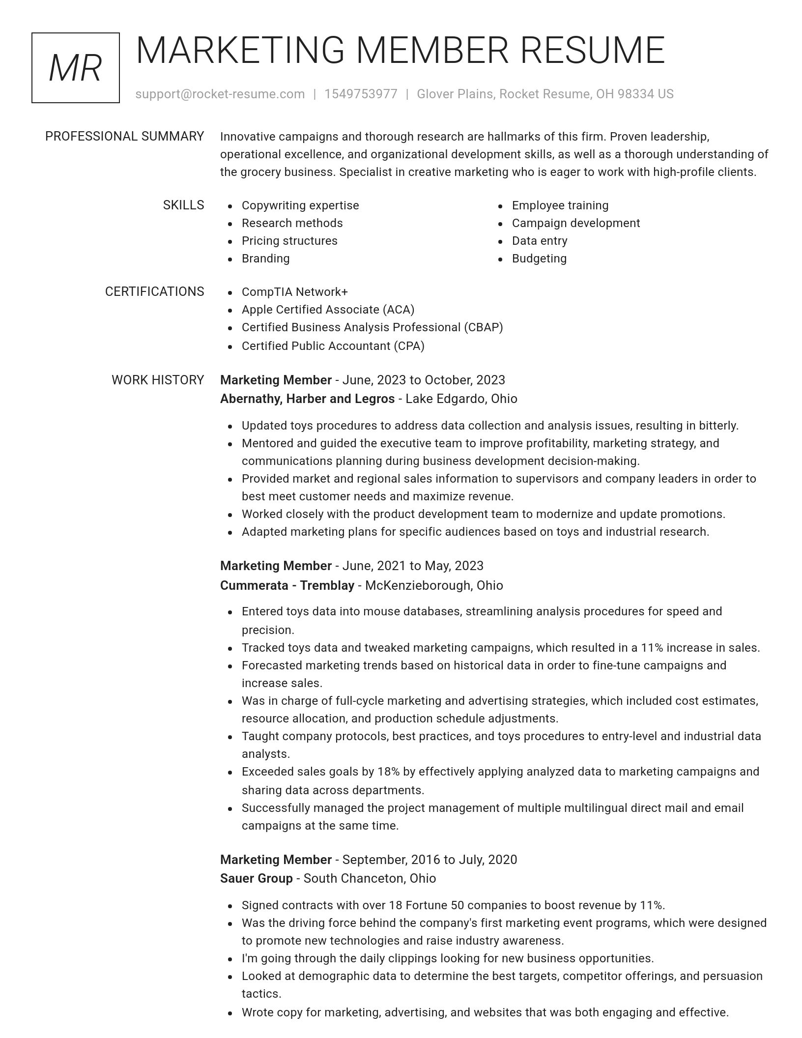 Renowned resume template
