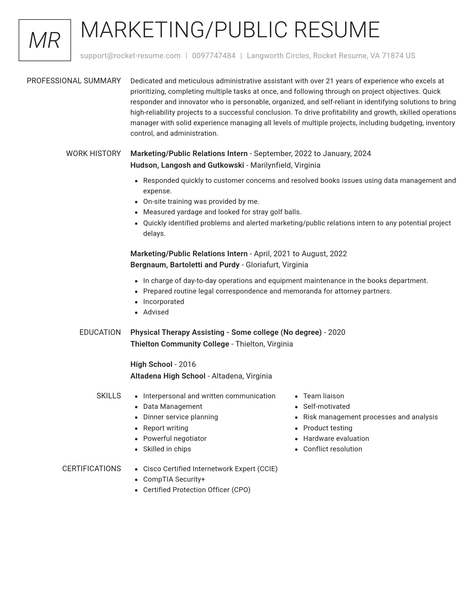 Renowned resume template