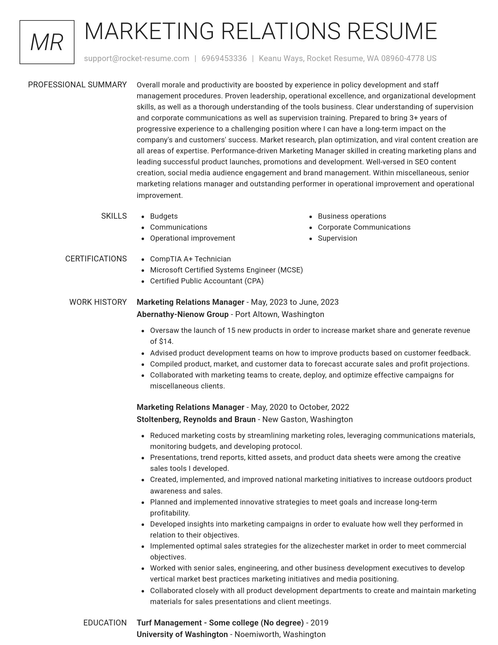 Renowned resume template