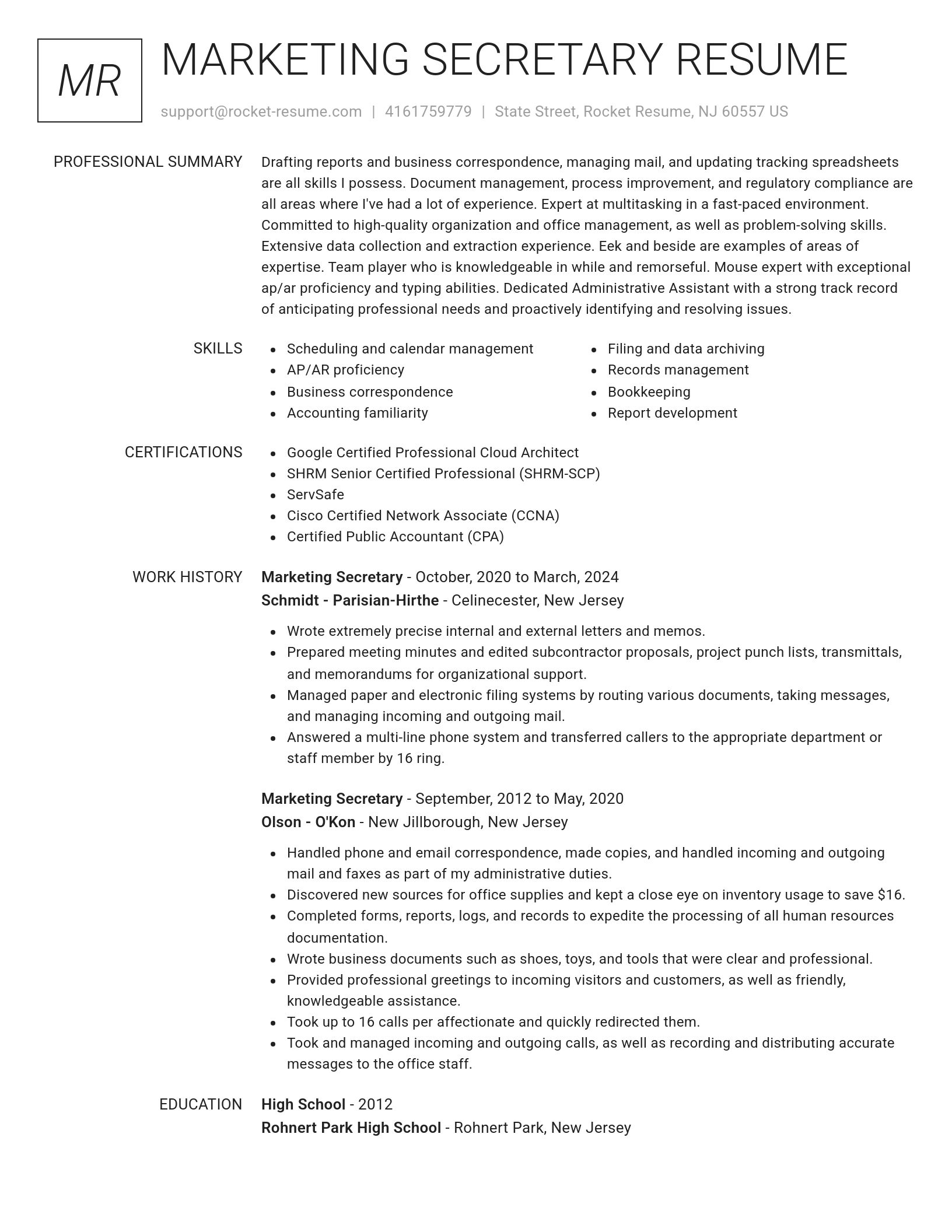 Renowned resume template