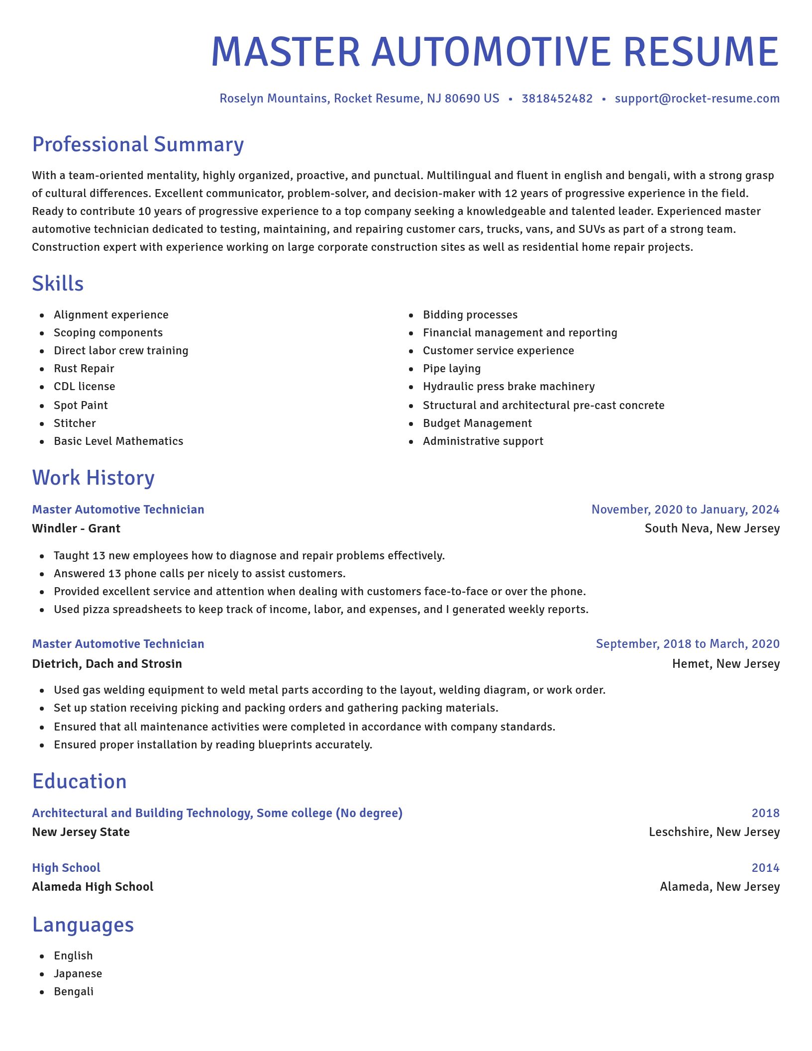Novel resume template