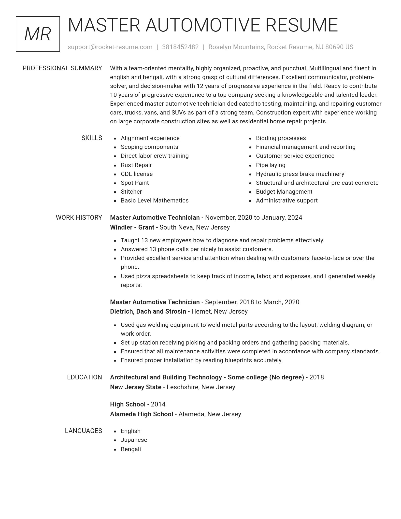 Renowned resume template