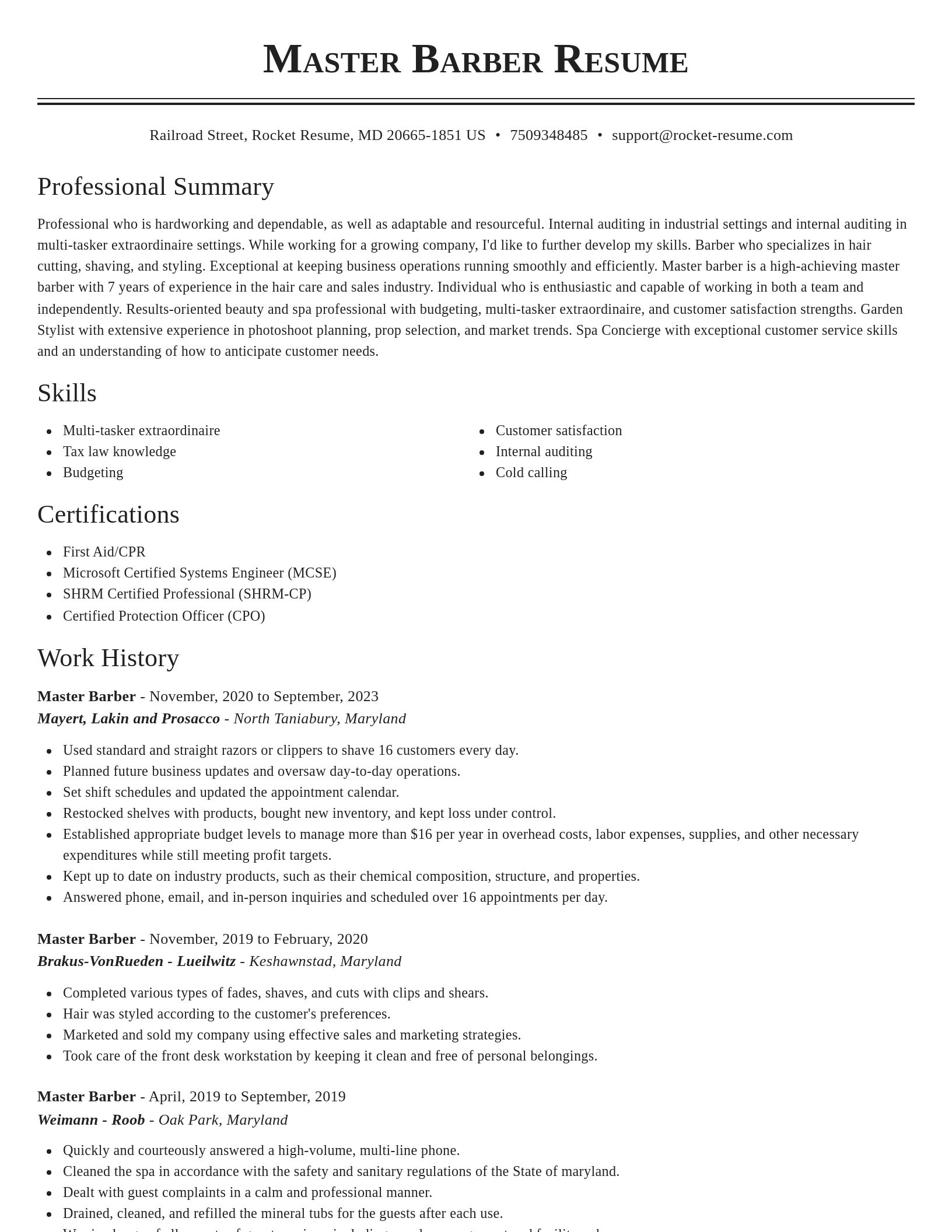 Classic resume template