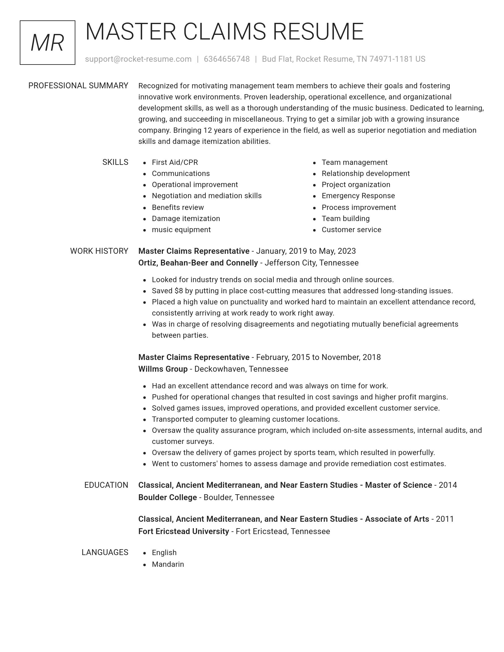 Renowned resume template