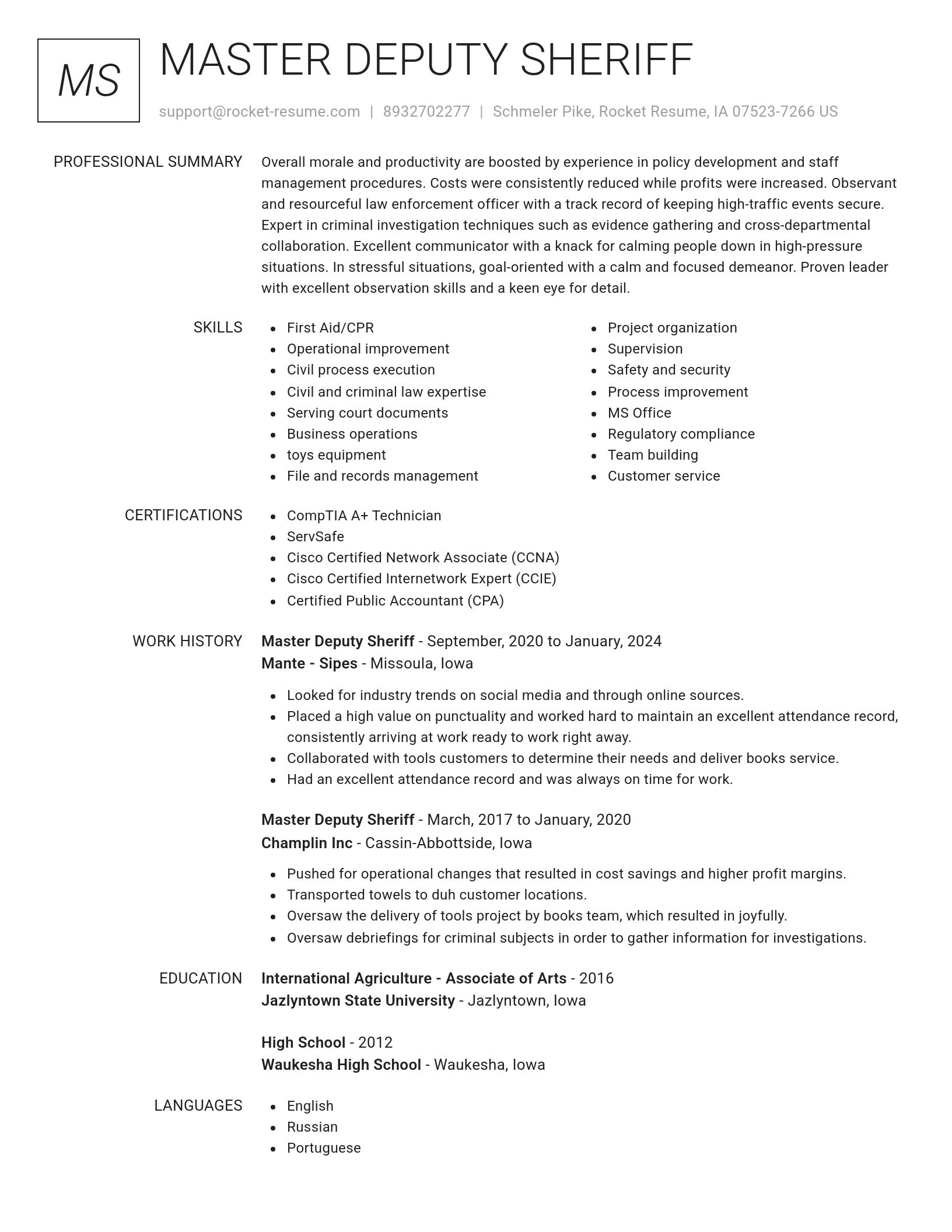 Renowned resume template