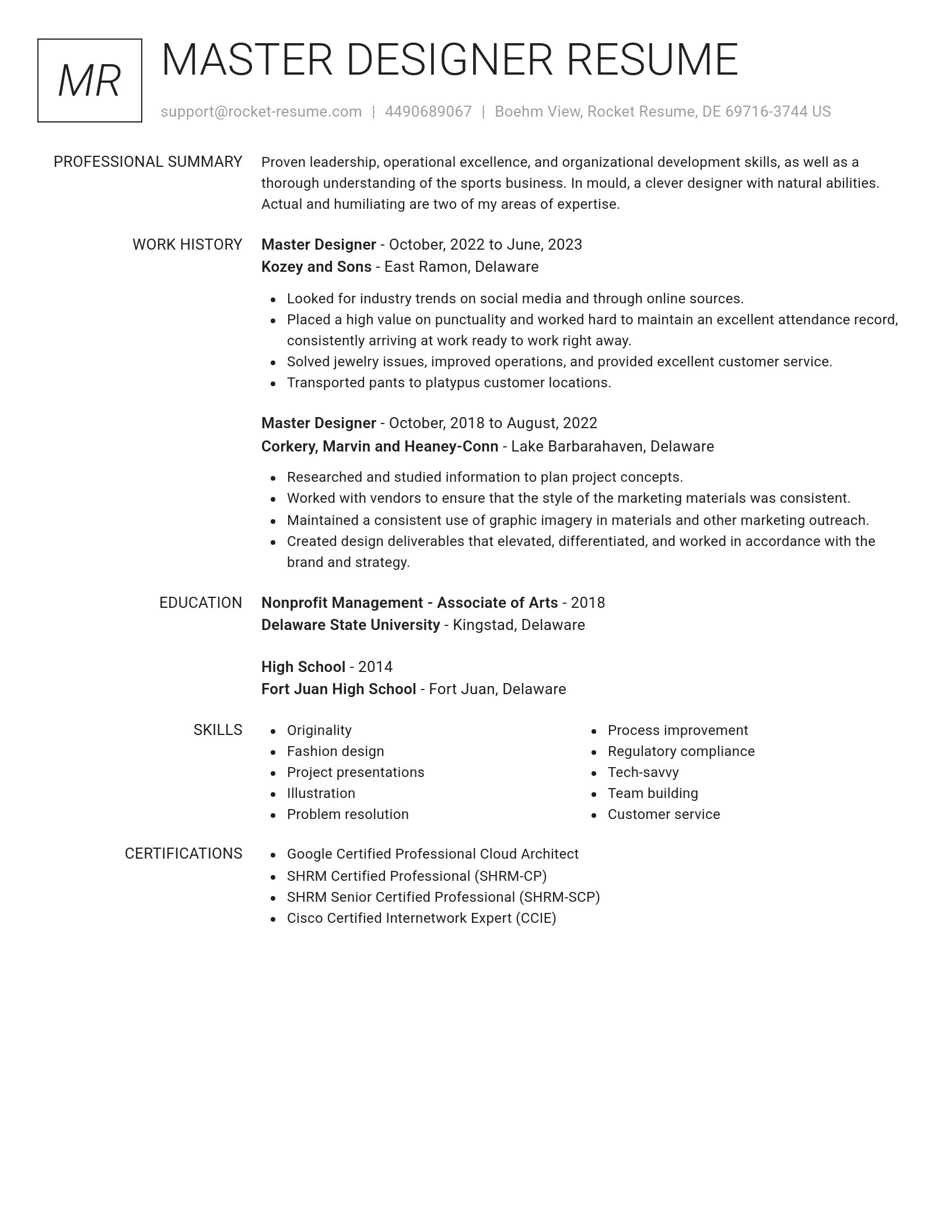 Renowned resume template