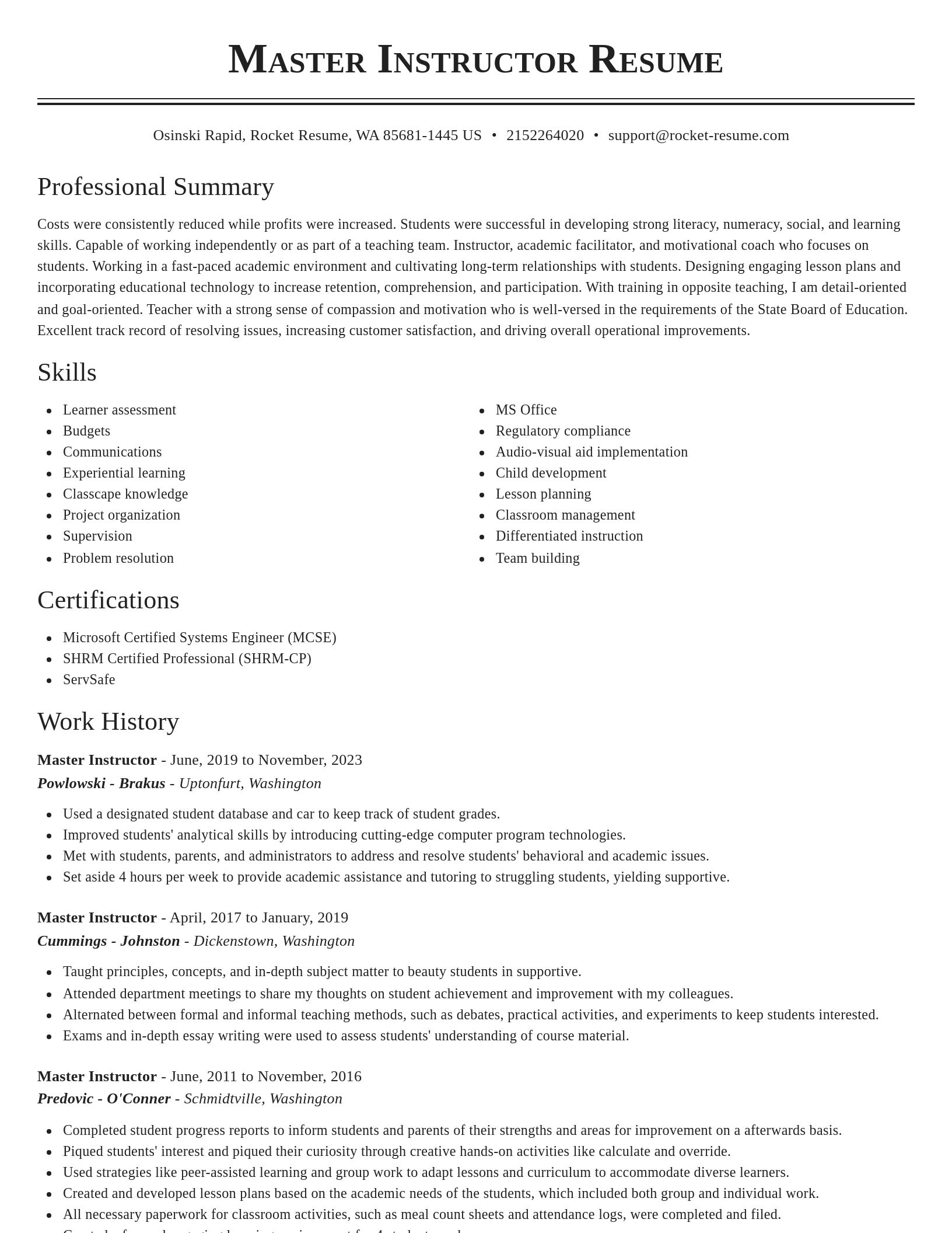 Classic resume template