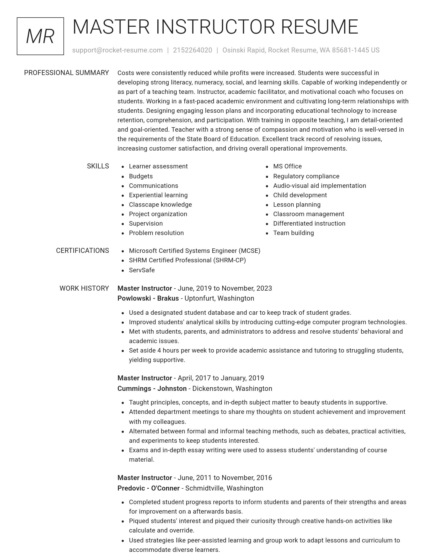 Renowned resume template