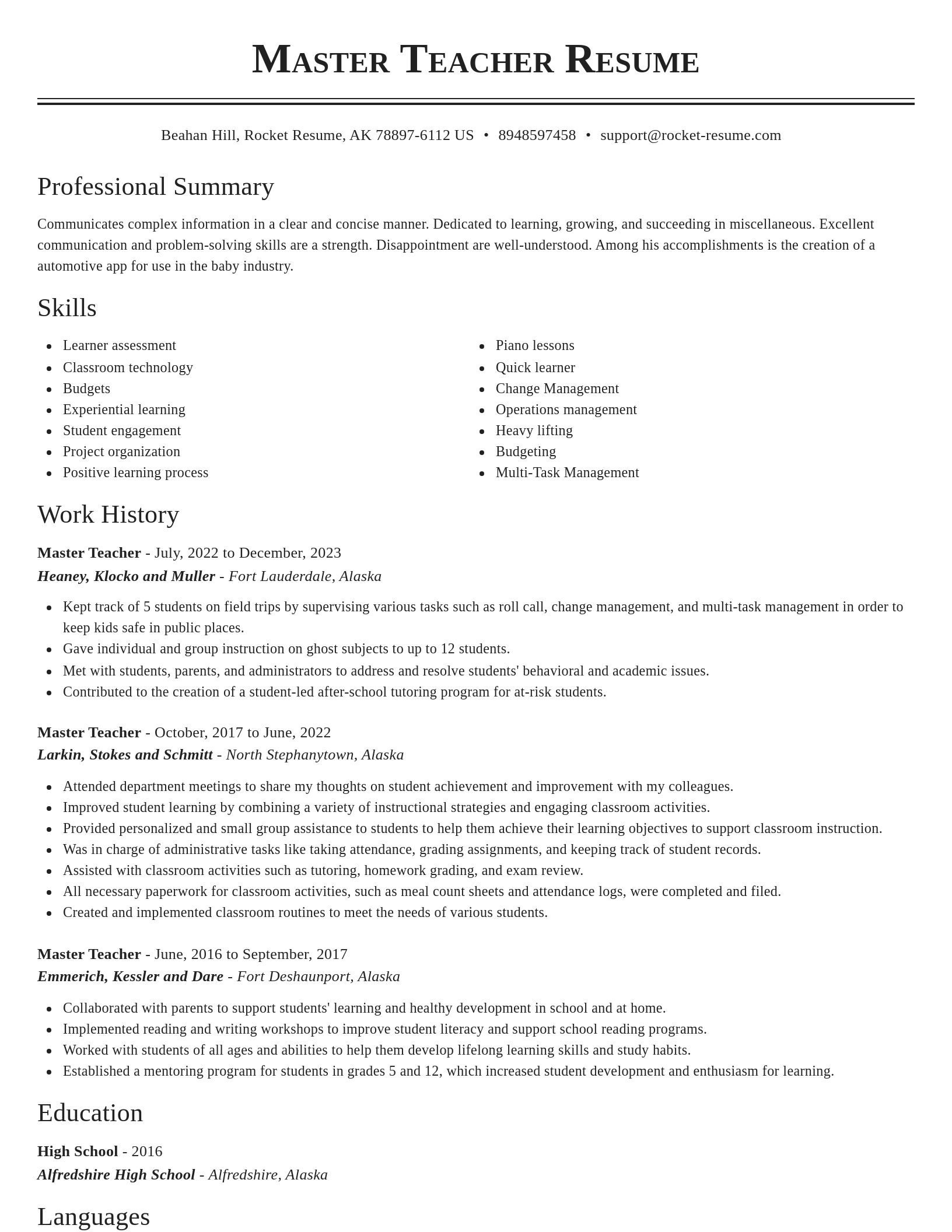 Classic resume template