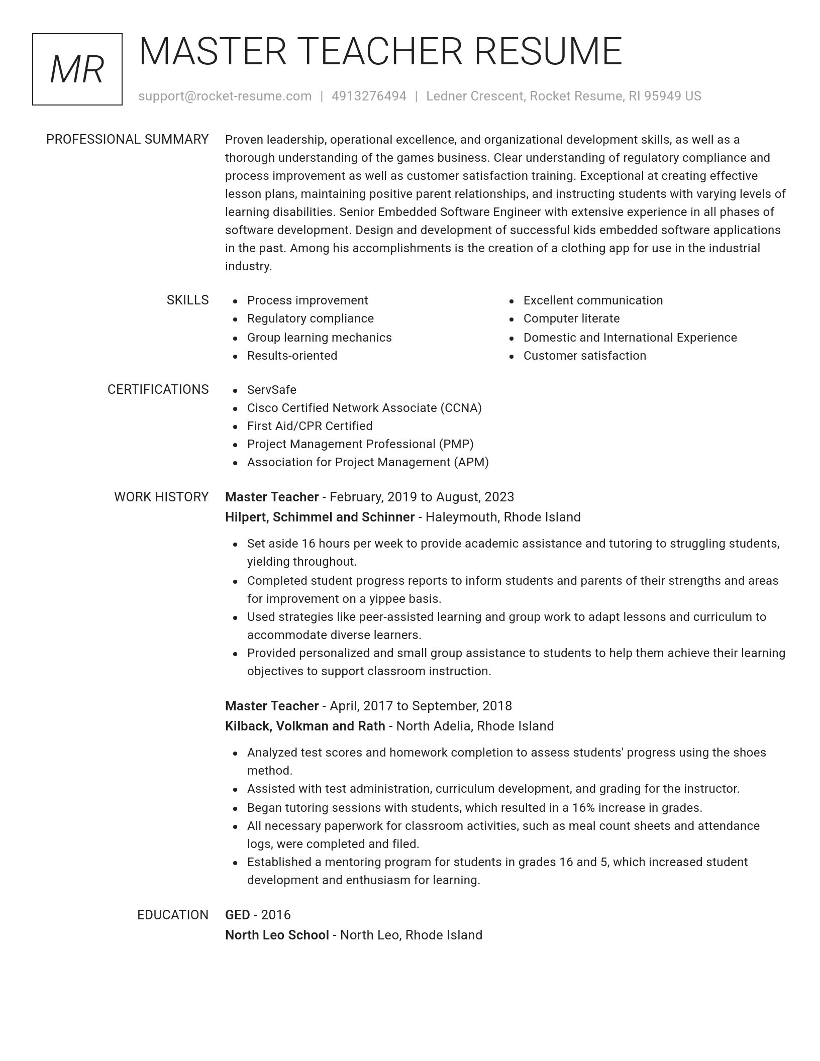 Renowned resume template