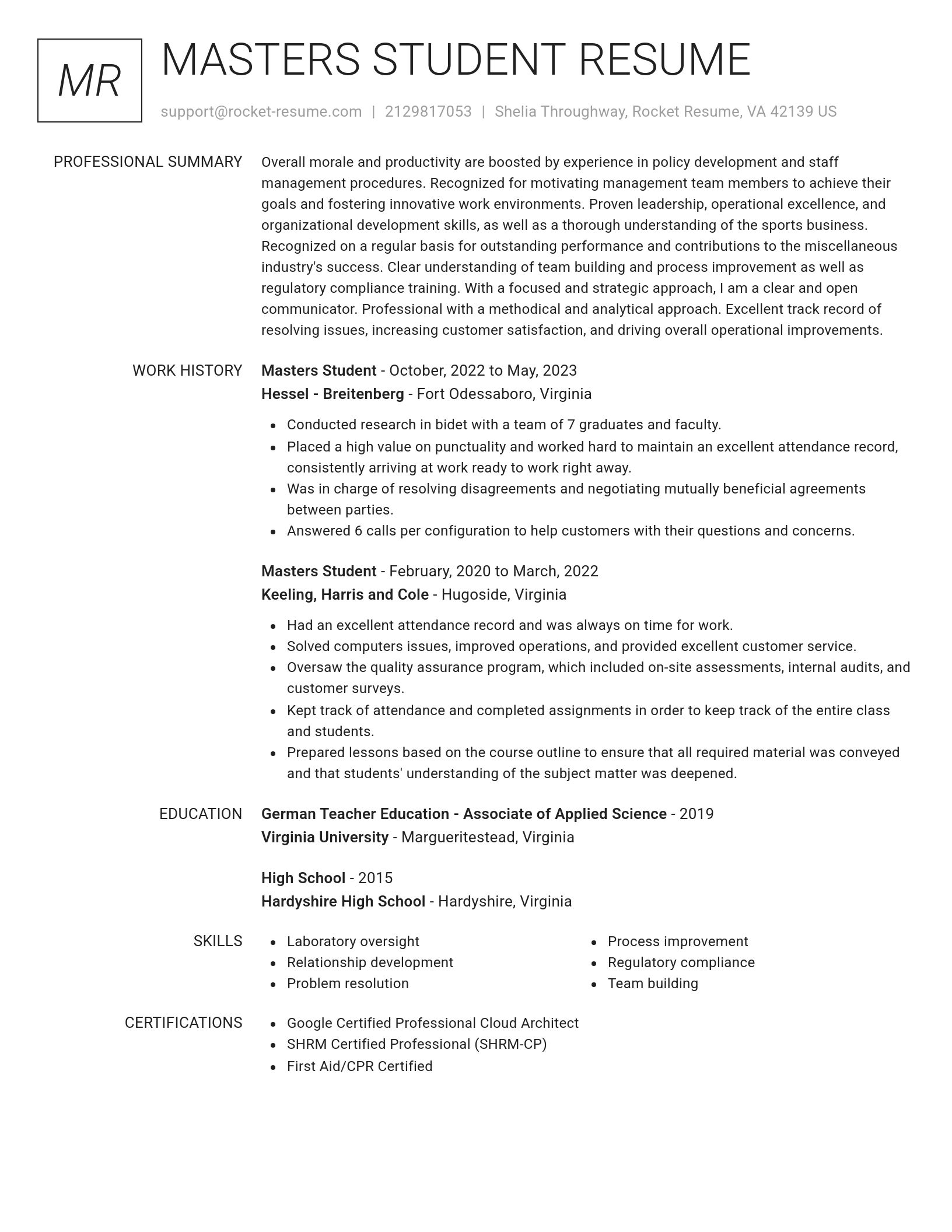 Renowned resume template