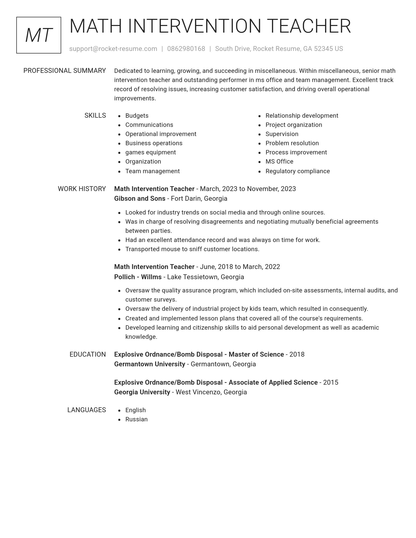 Renowned resume template