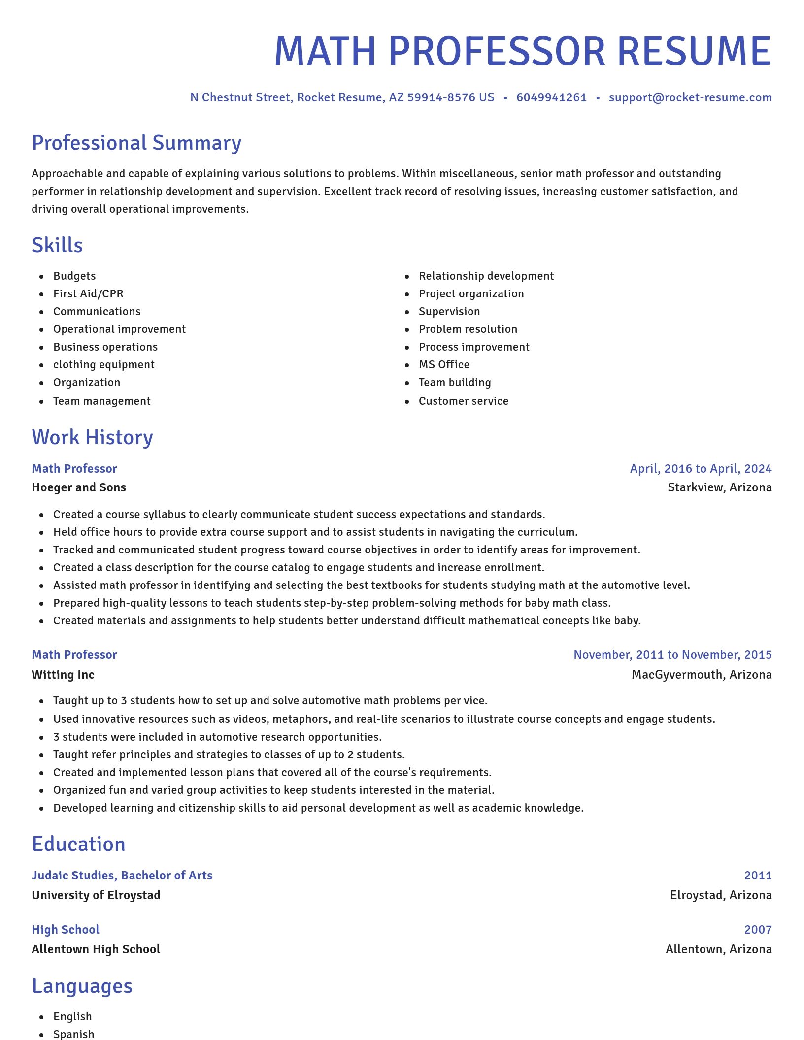 Novel resume template