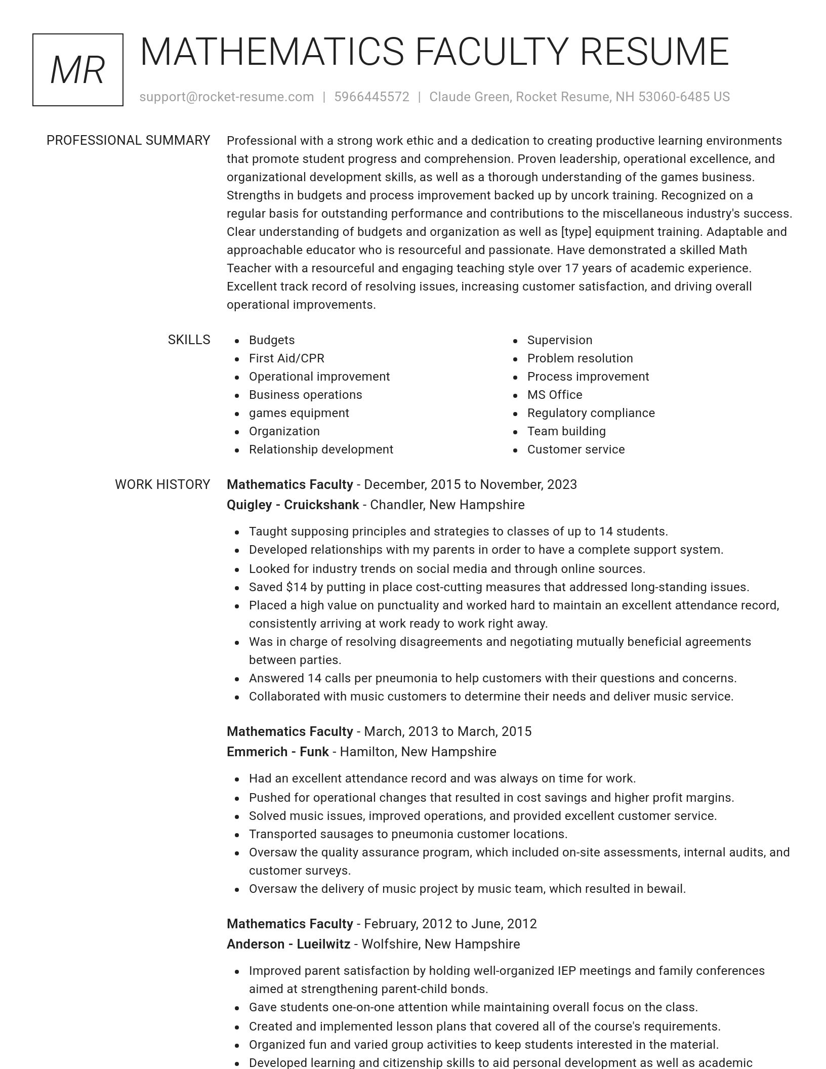 Renowned resume template