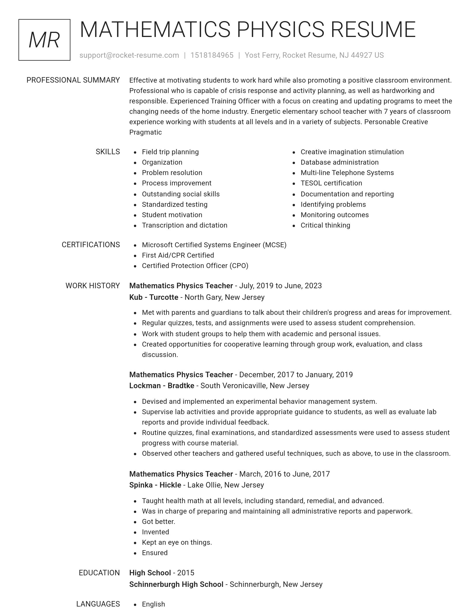 Renowned resume template