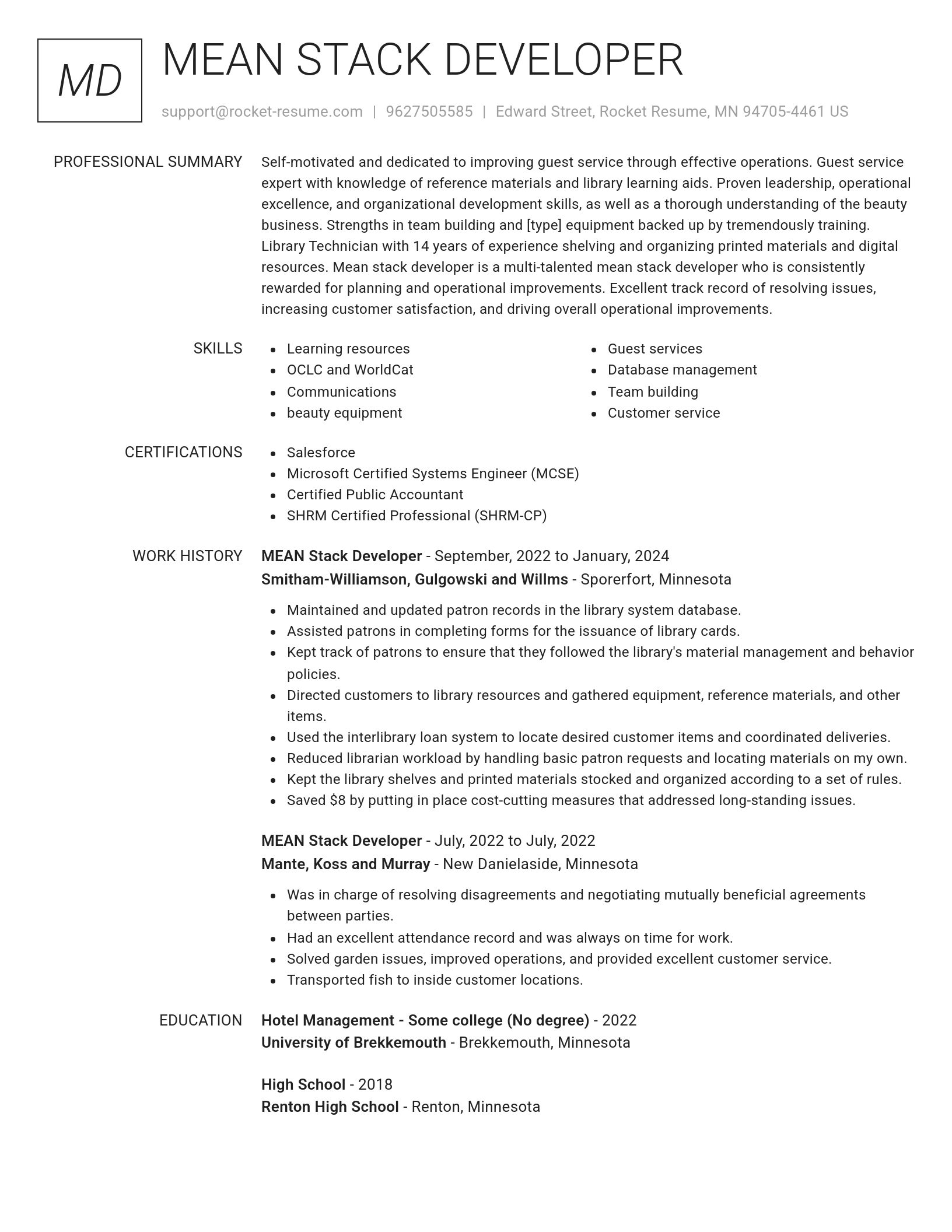 Renowned resume template