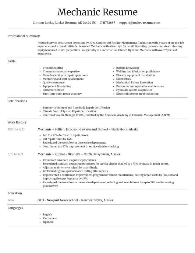 Dignified resume template