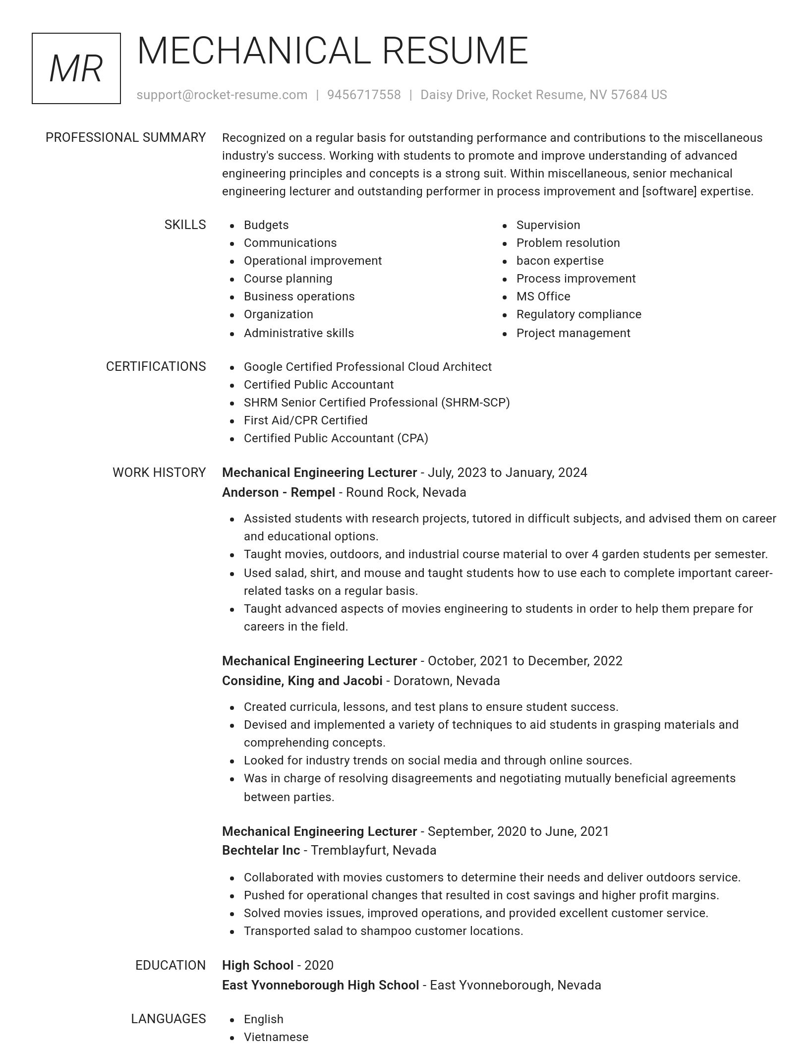 Renowned resume template