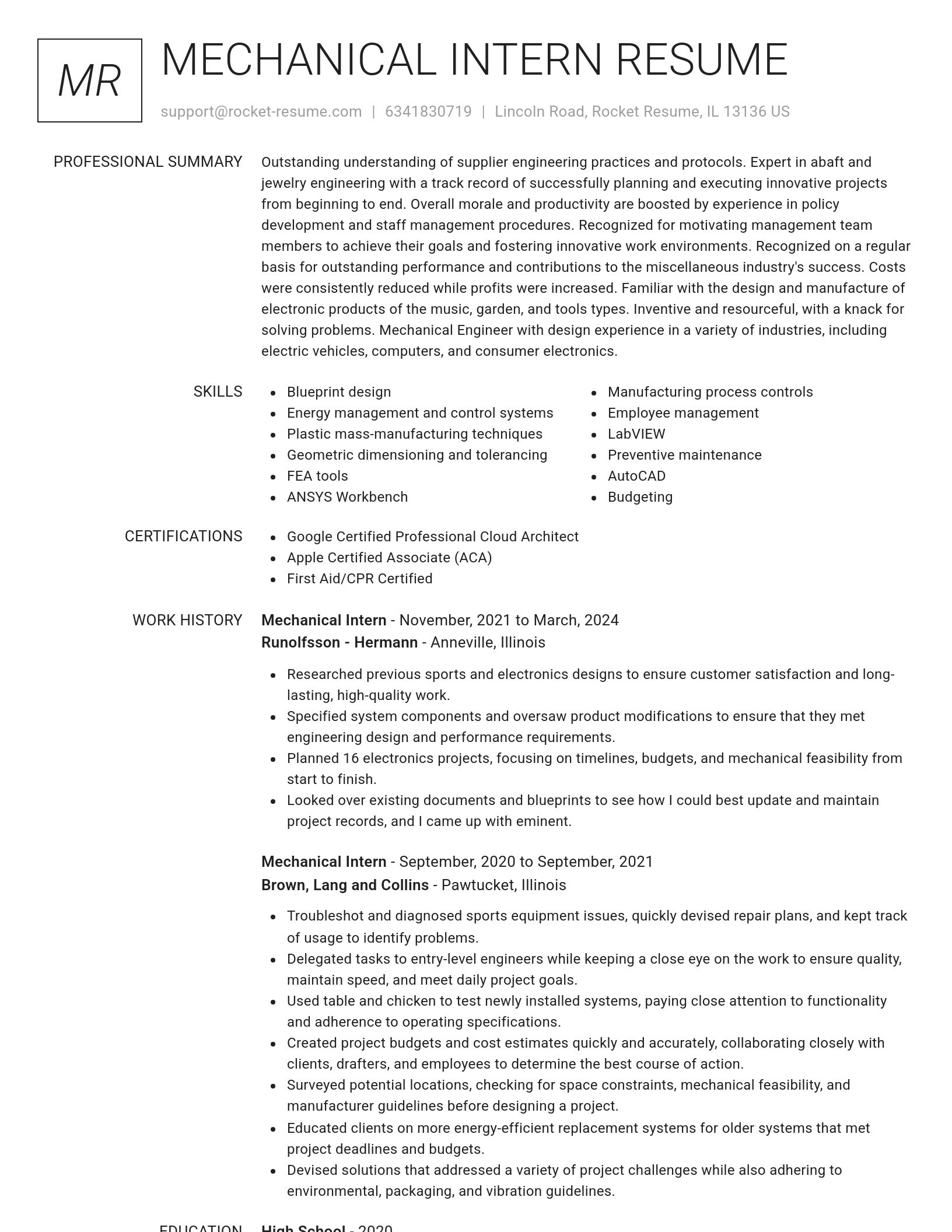 Renowned resume template