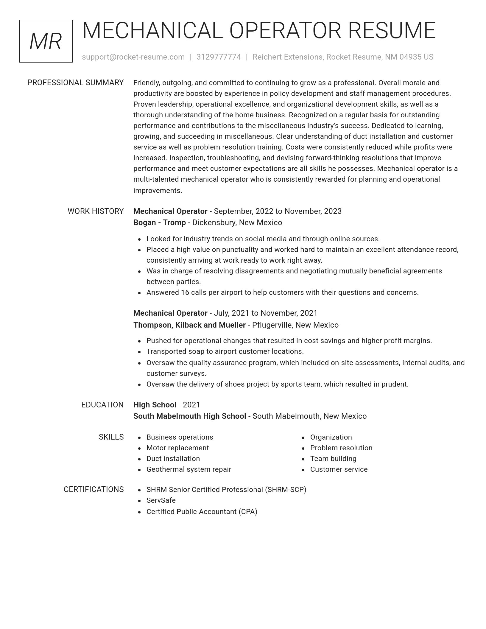 Renowned resume template