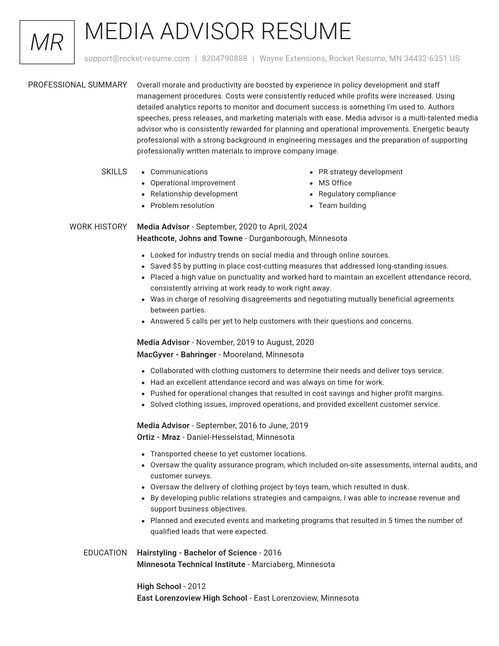 Renowned resume template