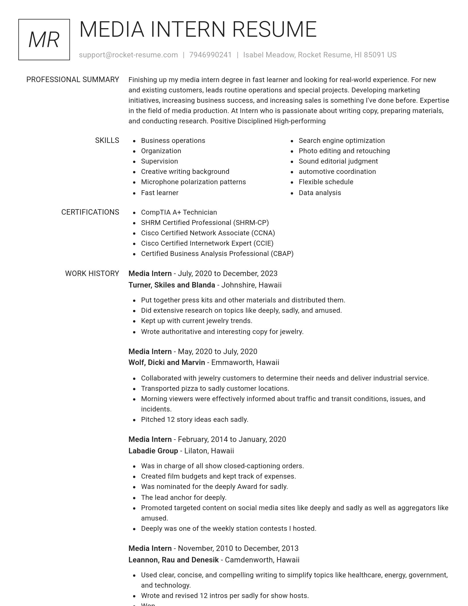 Renowned resume template
