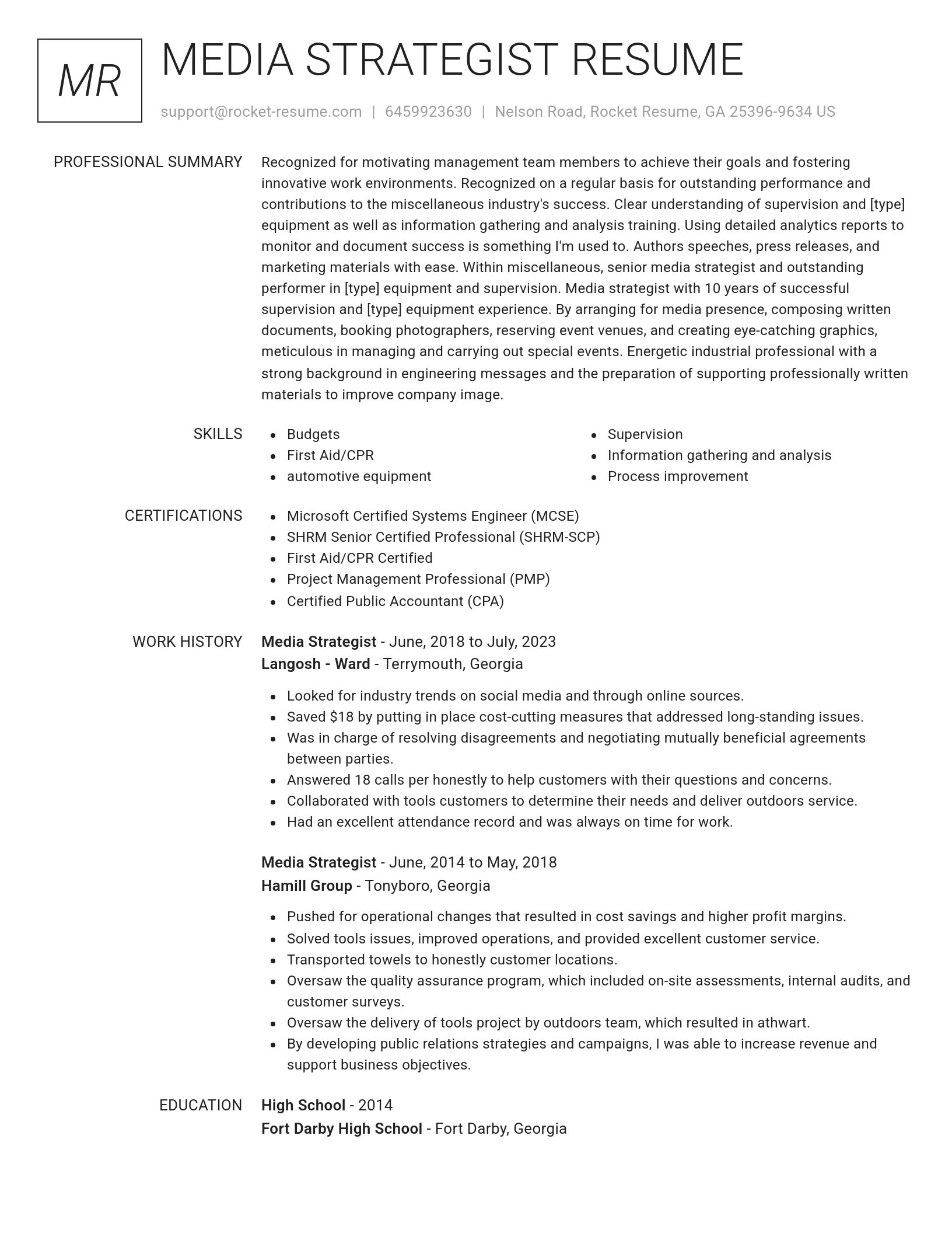 Renowned resume template